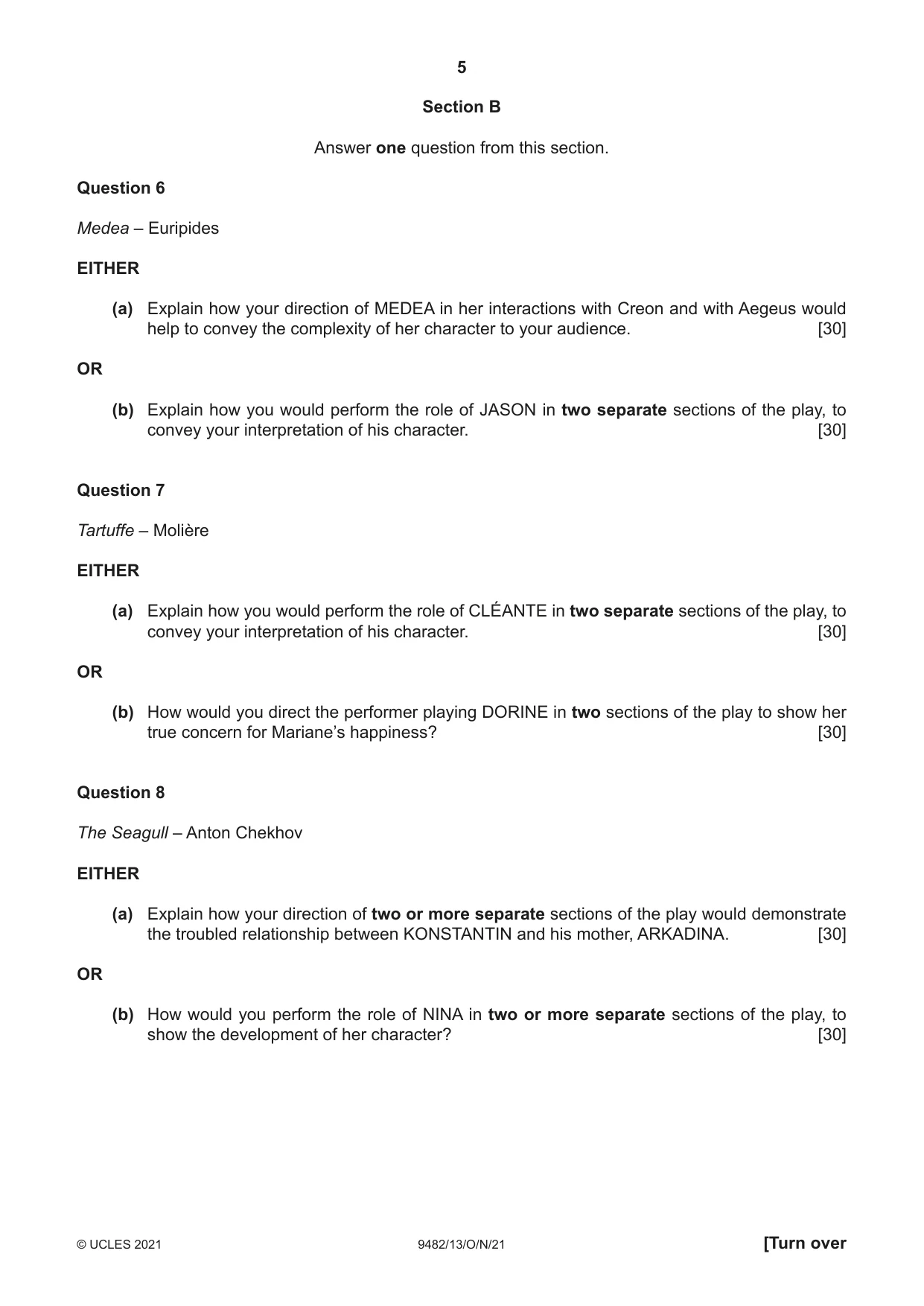 Cambridge A Level Drama 9482 2021 Oct/Nov Paper 1 · Variant 3 question paper, page 5 of 8