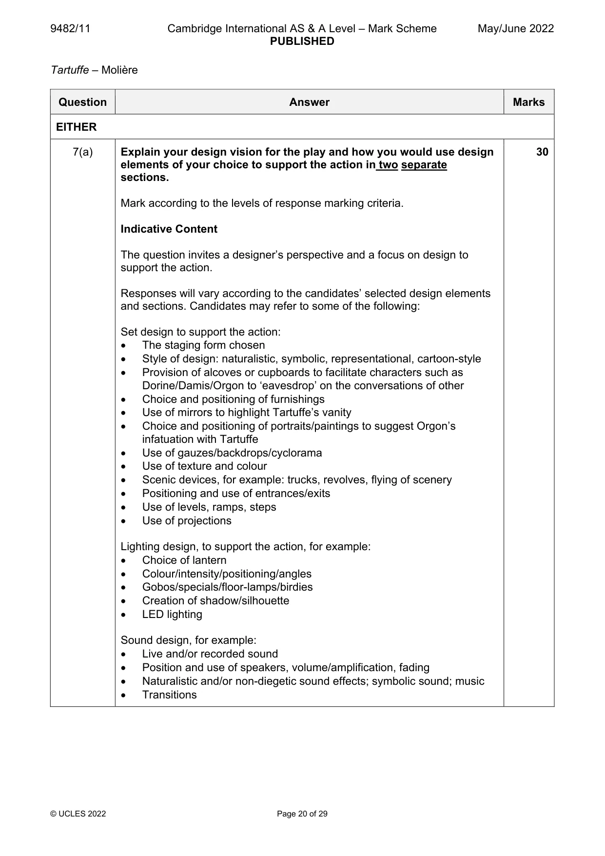 Mark scheme, page 20 of 29