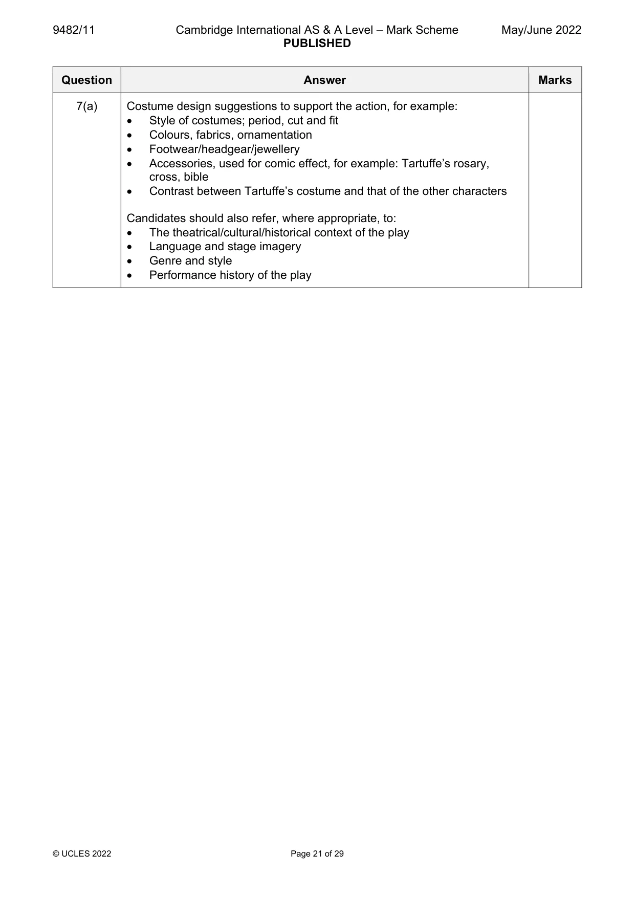 Mark scheme, page 21 of 29