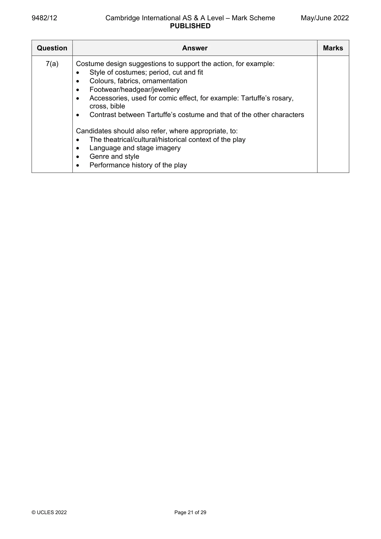 Mark scheme, page 21 of 29