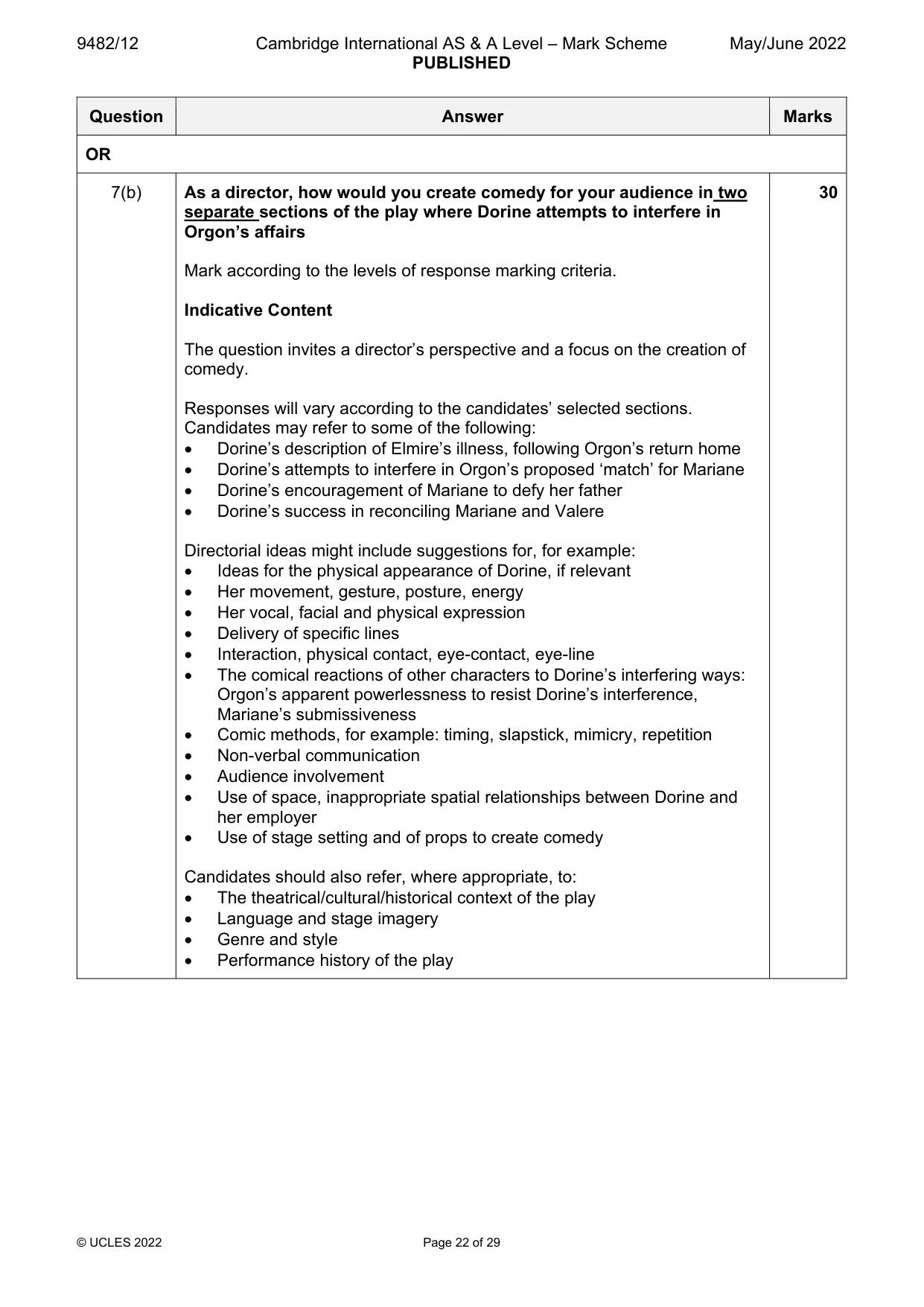 Mark scheme, page 22 of 29