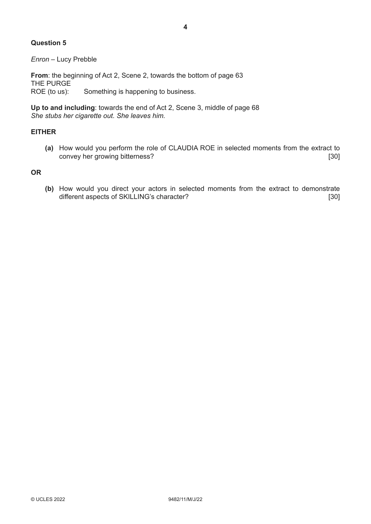 Cambridge A Level Drama 9482 2022 May/June Paper 1 · Variant 1 question paper, page 4 of 8