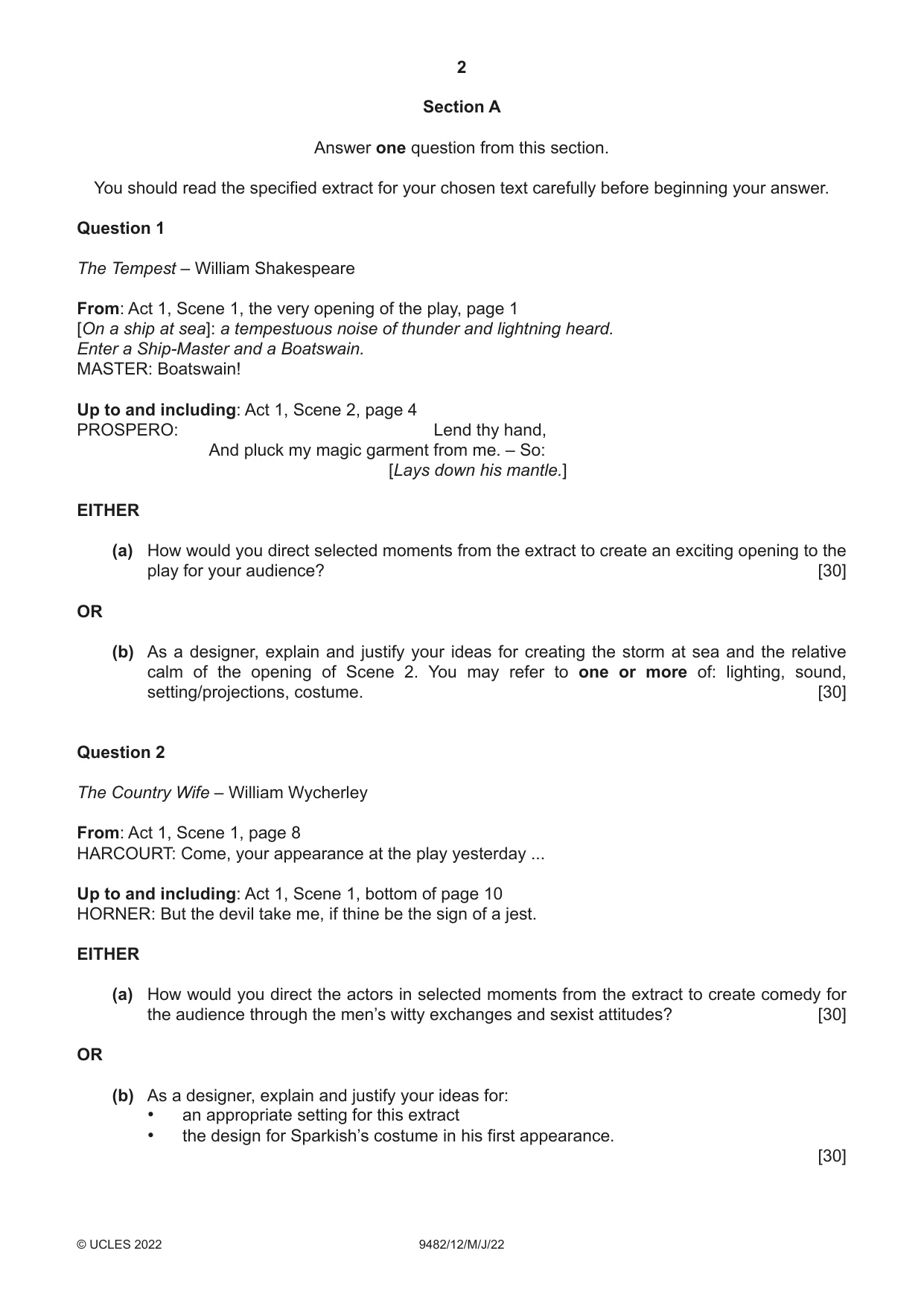 Cambridge A Level Drama 9482 2022 May/June Paper 1 · Variant 2 question paper, page 2 of 8