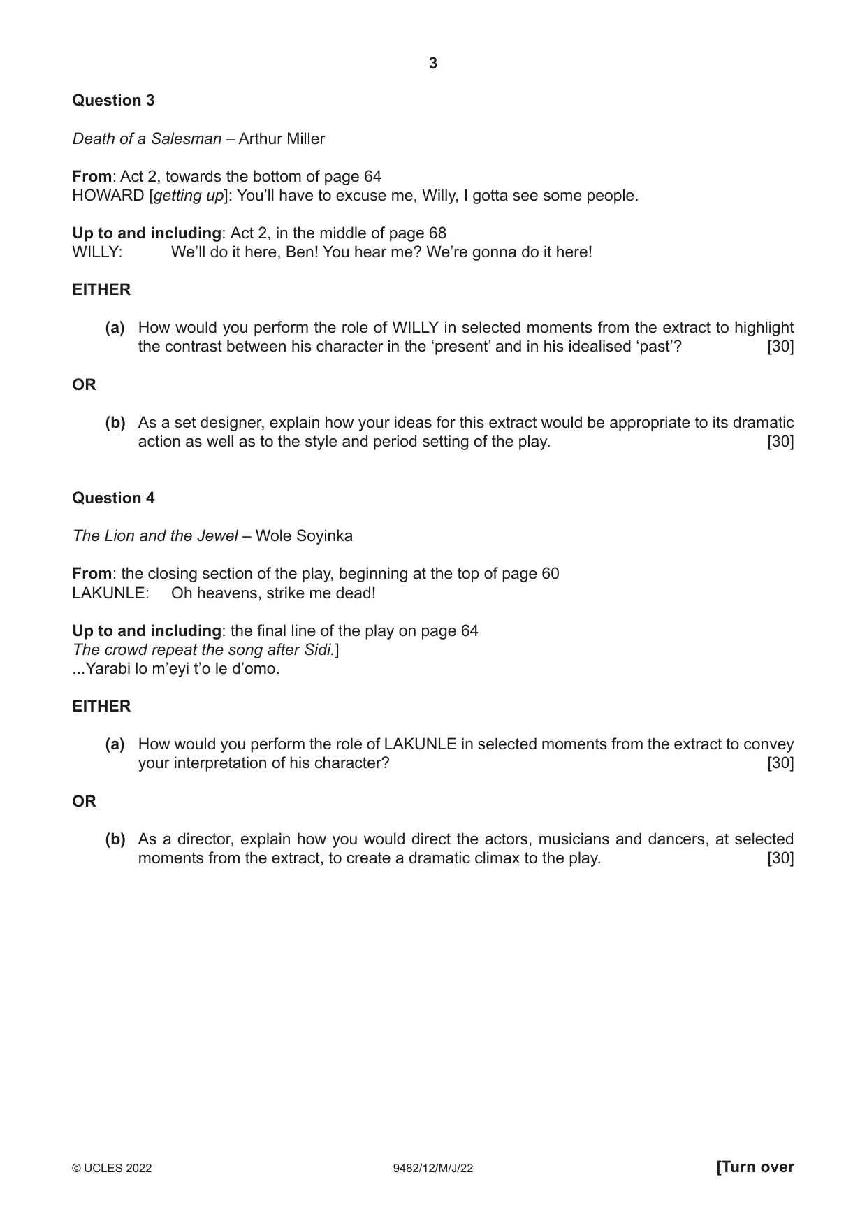 Cambridge A Level Drama 9482 2022 May/June Paper 1 · Variant 2 question paper, page 3 of 8