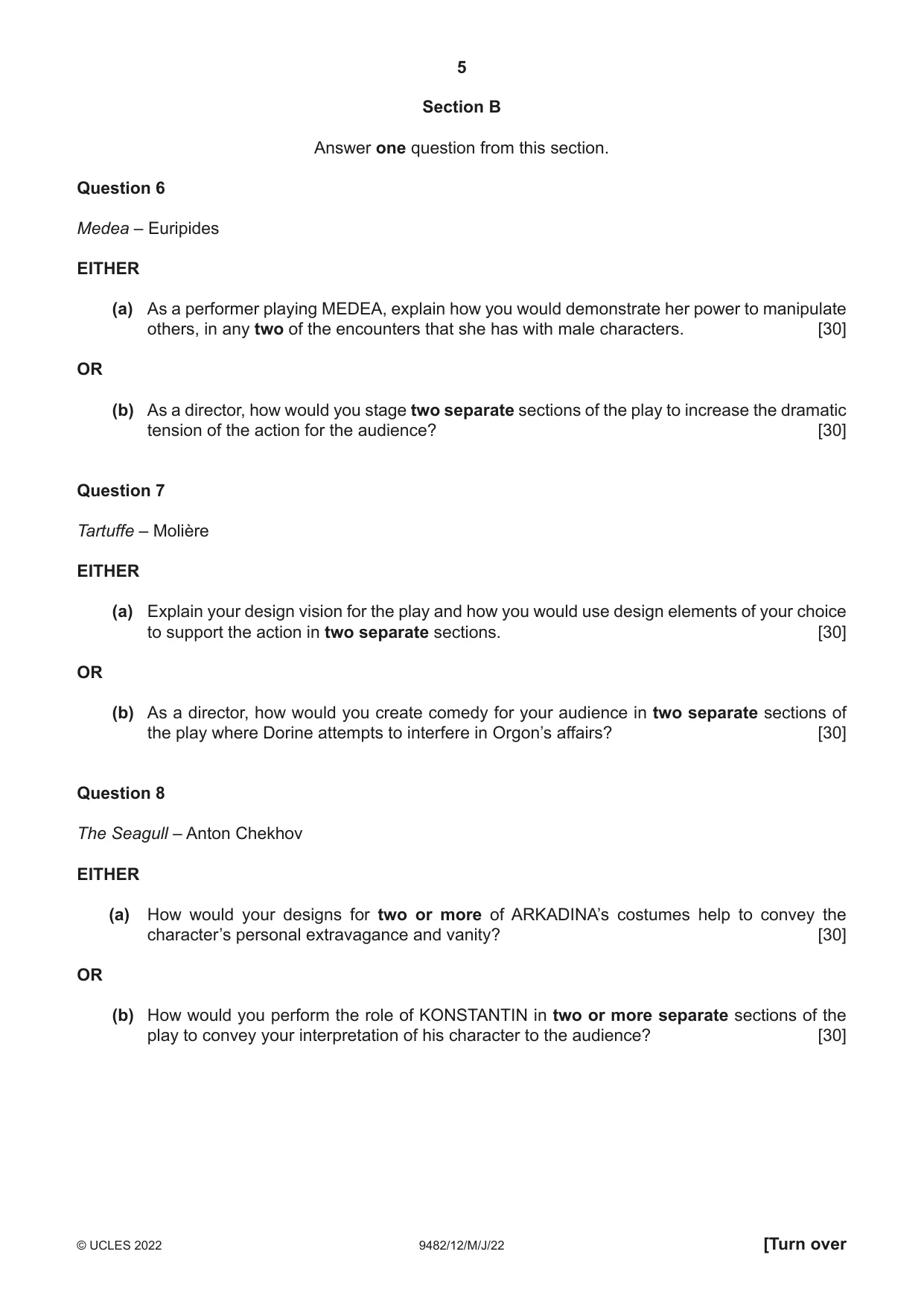 Cambridge A Level Drama 9482 2022 May/June Paper 1 · Variant 2 question paper, page 5 of 8