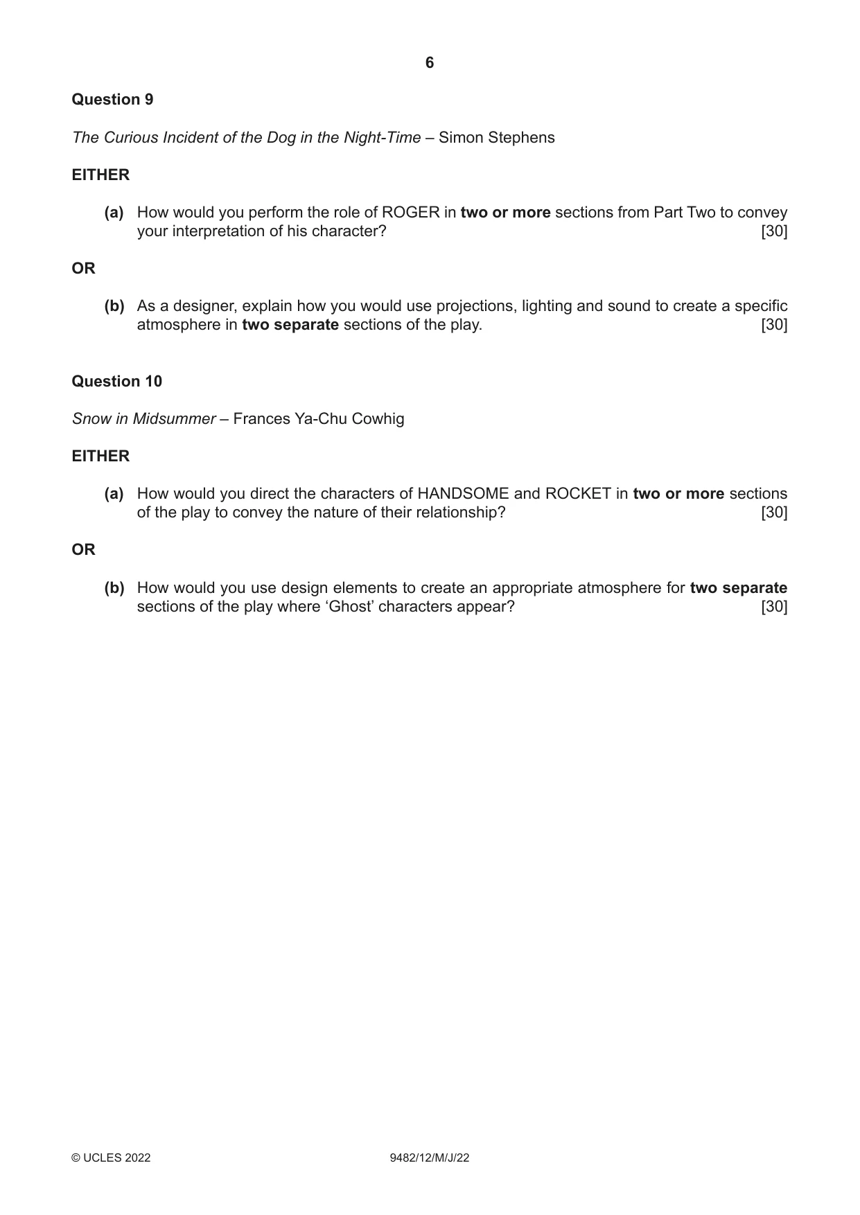 Cambridge A Level Drama 9482 2022 May/June Paper 1 · Variant 2 question paper, page 6 of 8