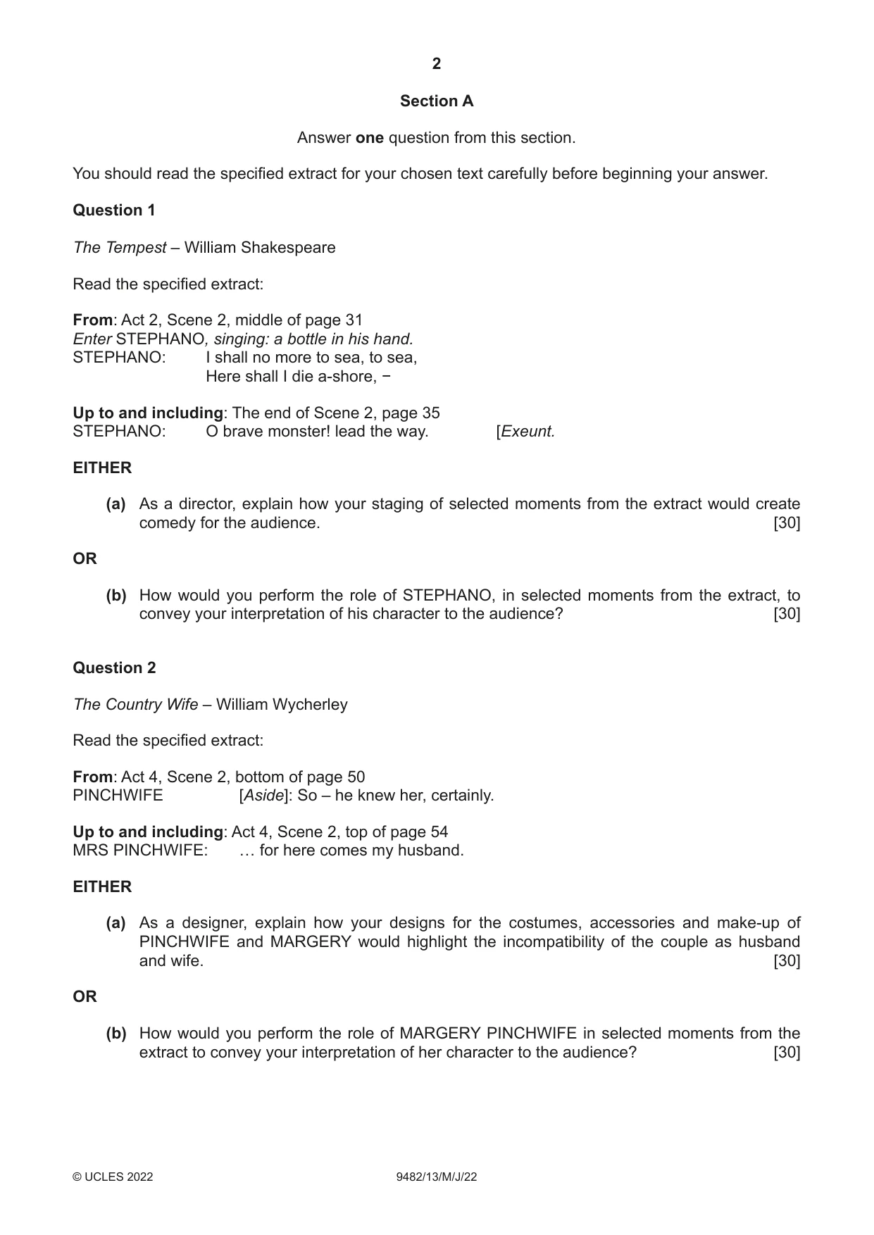 Cambridge A Level Drama 9482 2022 May/June Paper 1 · Variant 3 question paper, page 2 of 8