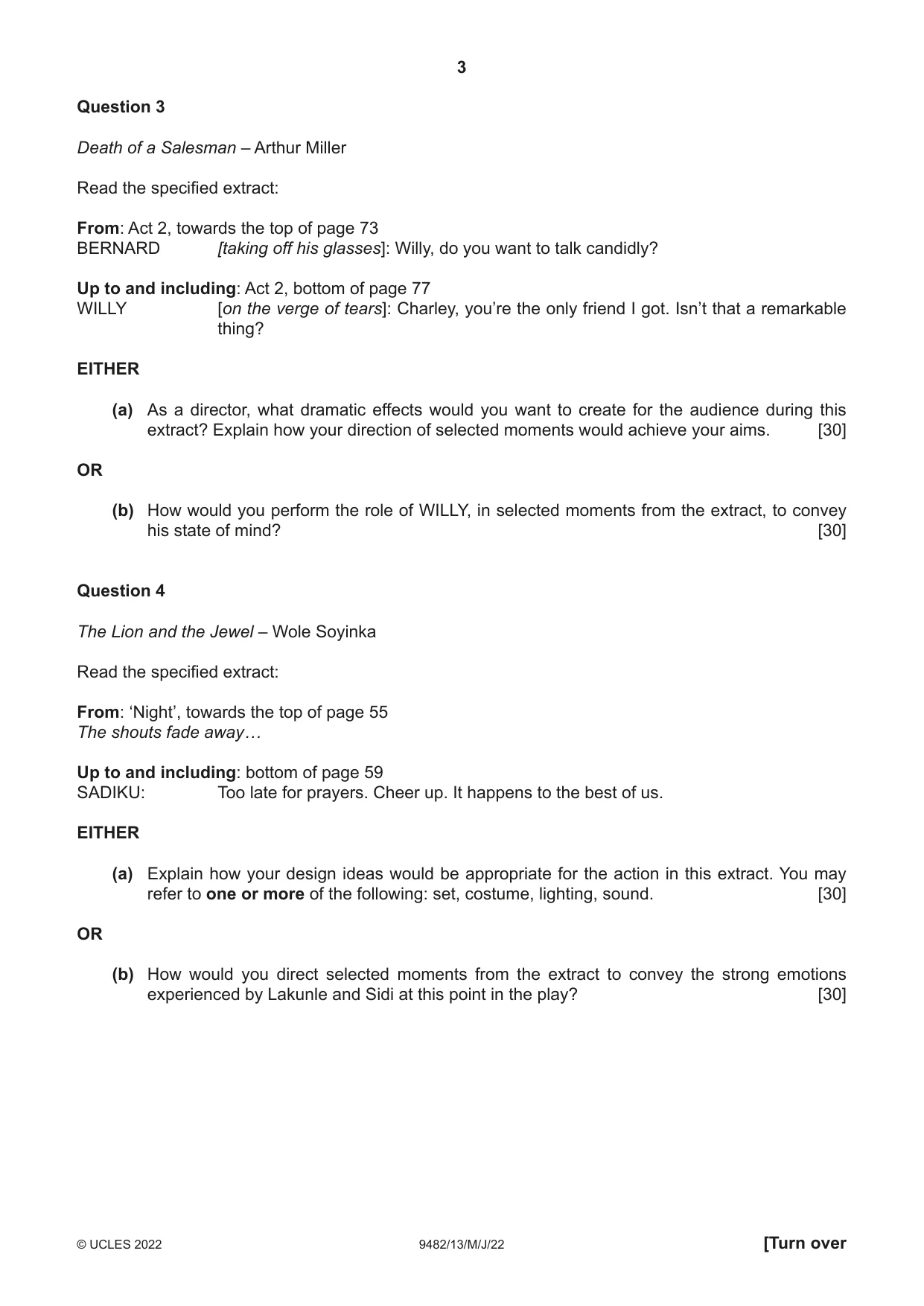 Cambridge A Level Drama 9482 2022 May/June Paper 1 · Variant 3 question paper, page 3 of 8