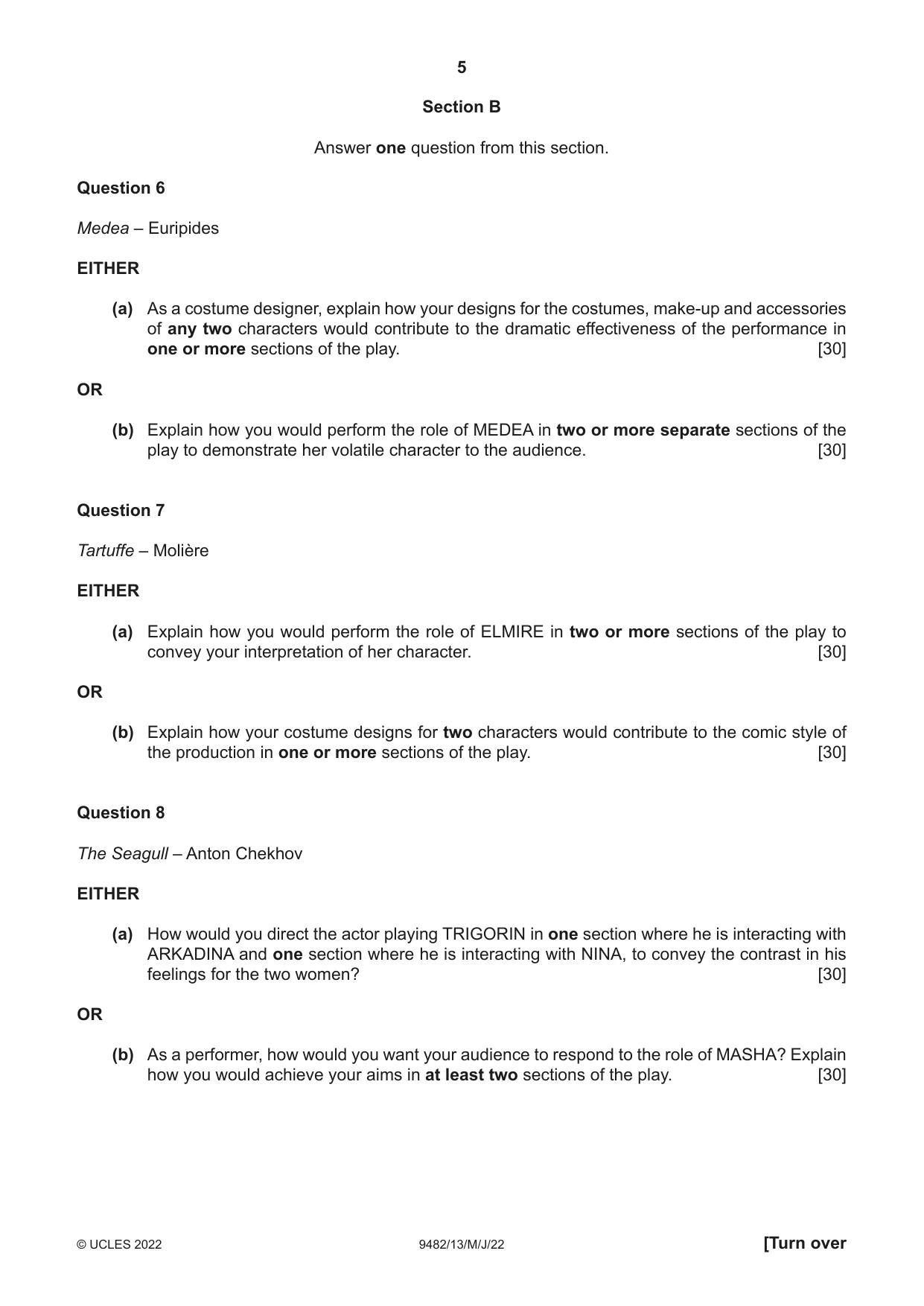 Cambridge A Level Drama 9482 2022 May/June Paper 1 · Variant 3 question paper, page 5 of 8