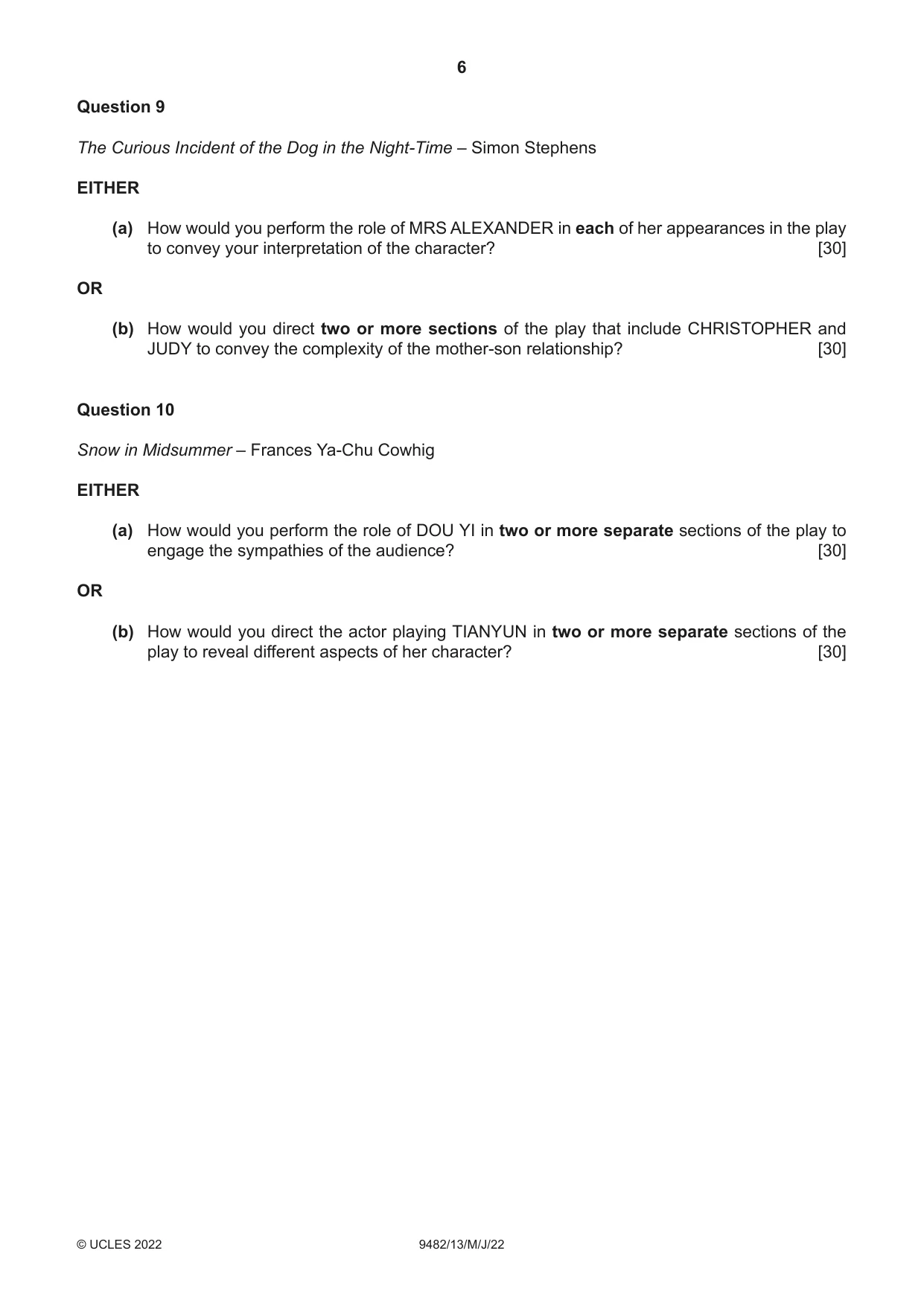 Cambridge A Level Drama 9482 2022 May/June Paper 1 · Variant 3 question paper, page 6 of 8