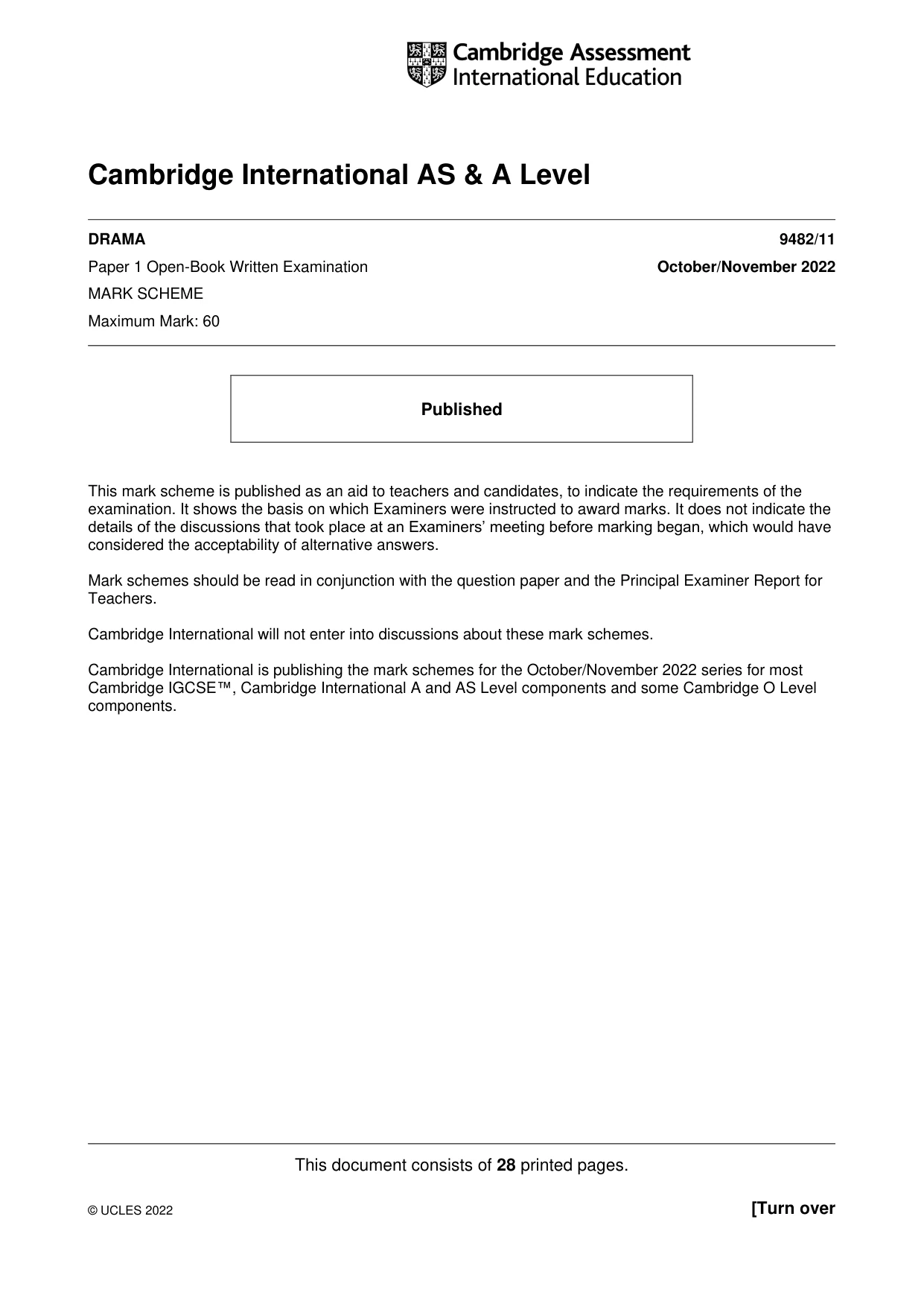 Mark scheme, page 1 of 28