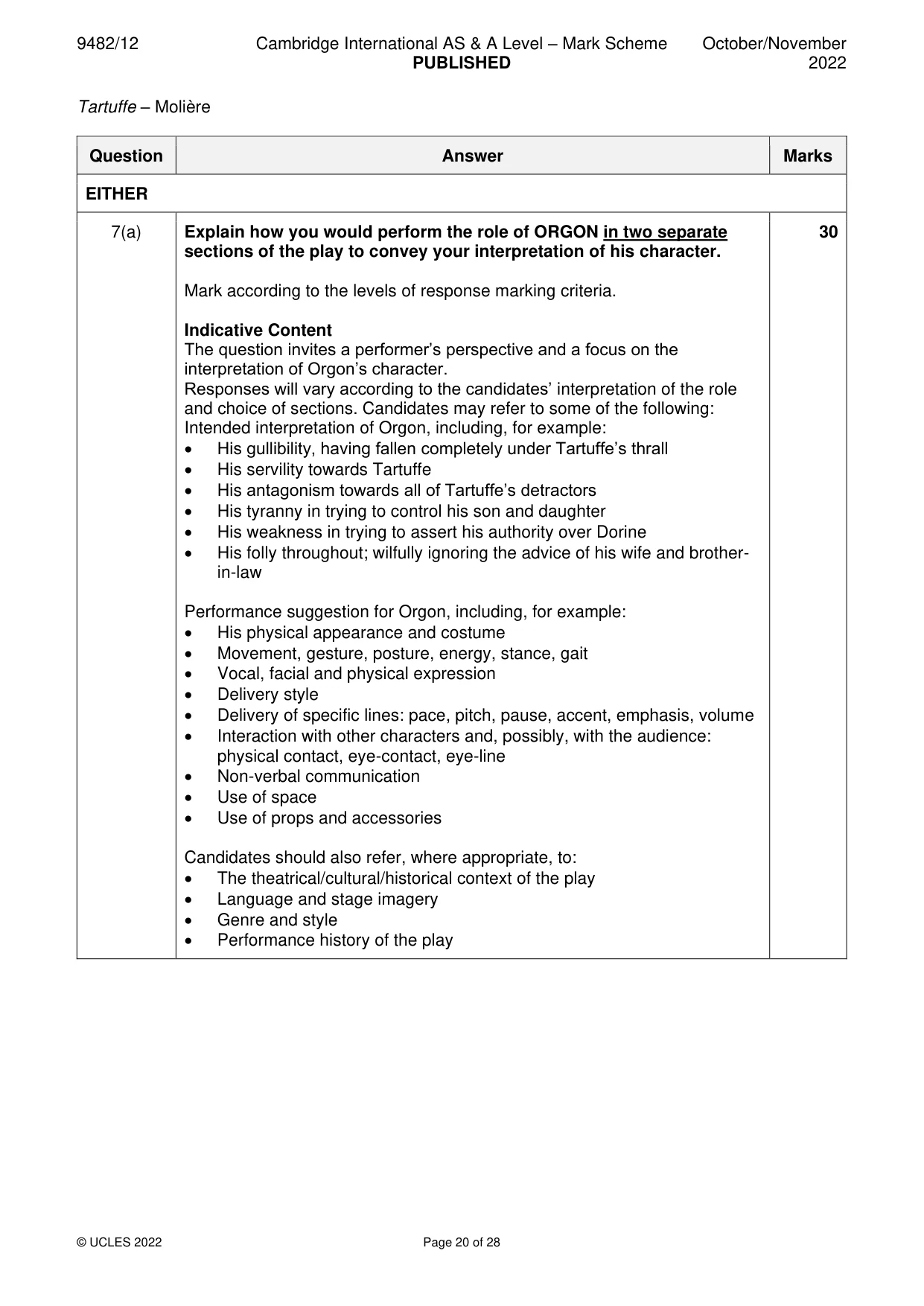 Mark scheme, page 20 of 28