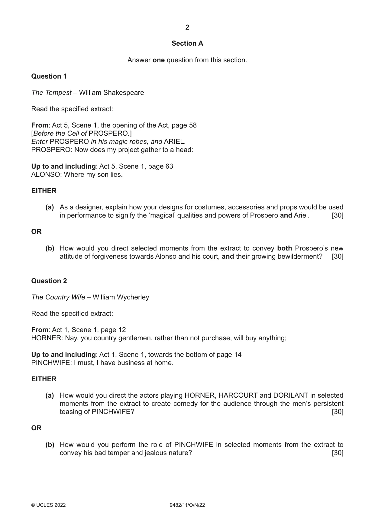 Cambridge A Level Drama 9482 2022 Oct/Nov Paper 1 · Variant 1 question paper, page 2 of 8