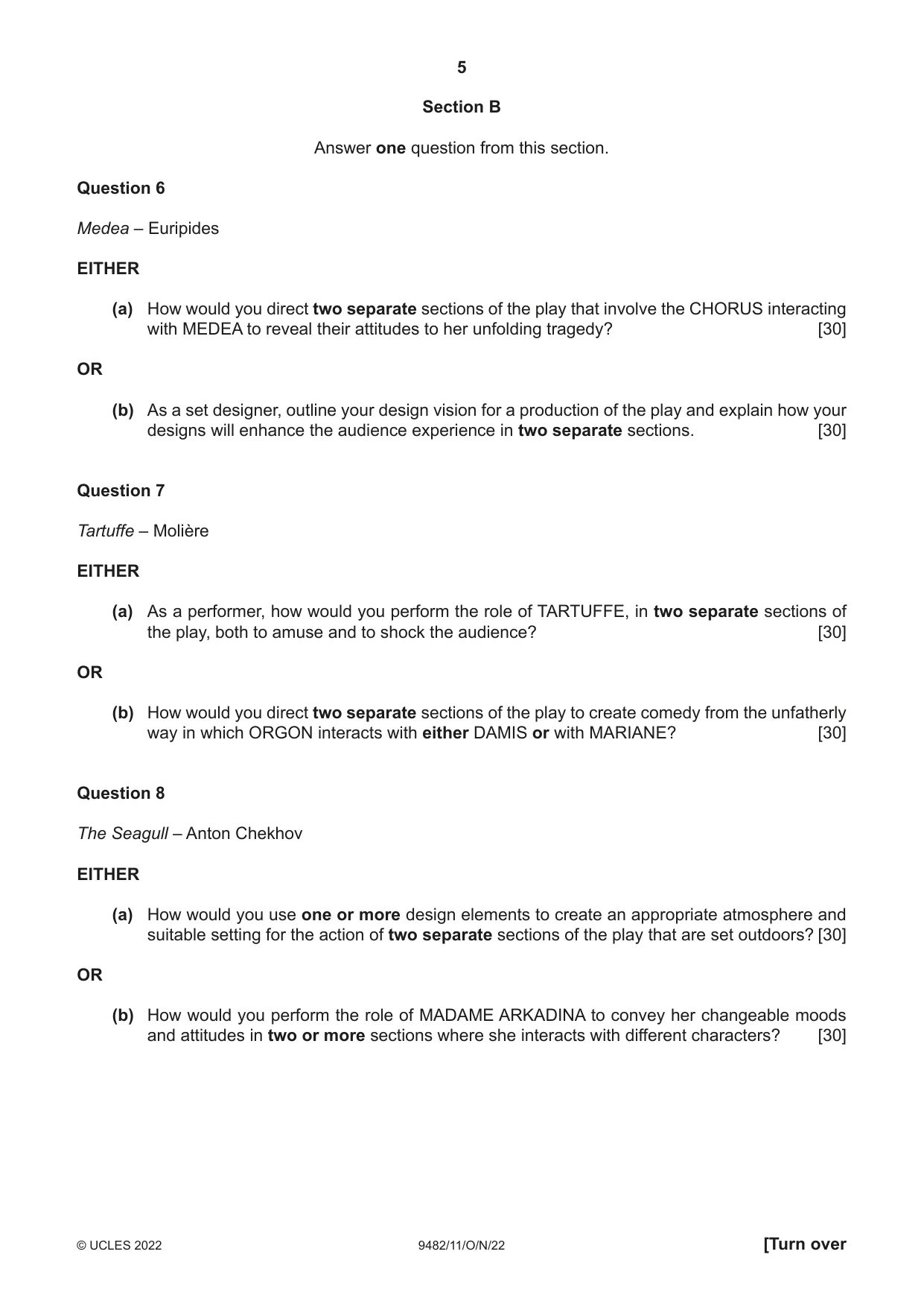 Cambridge A Level Drama 9482 2022 Oct/Nov Paper 1 · Variant 1 question paper, page 5 of 8