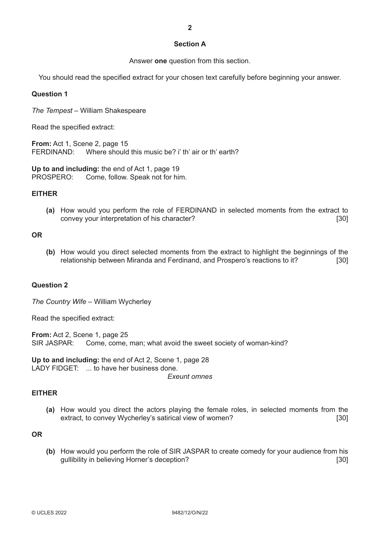 Cambridge A Level Drama 9482 2022 Oct/Nov Paper 1 · Variant 2 question paper, page 2 of 8