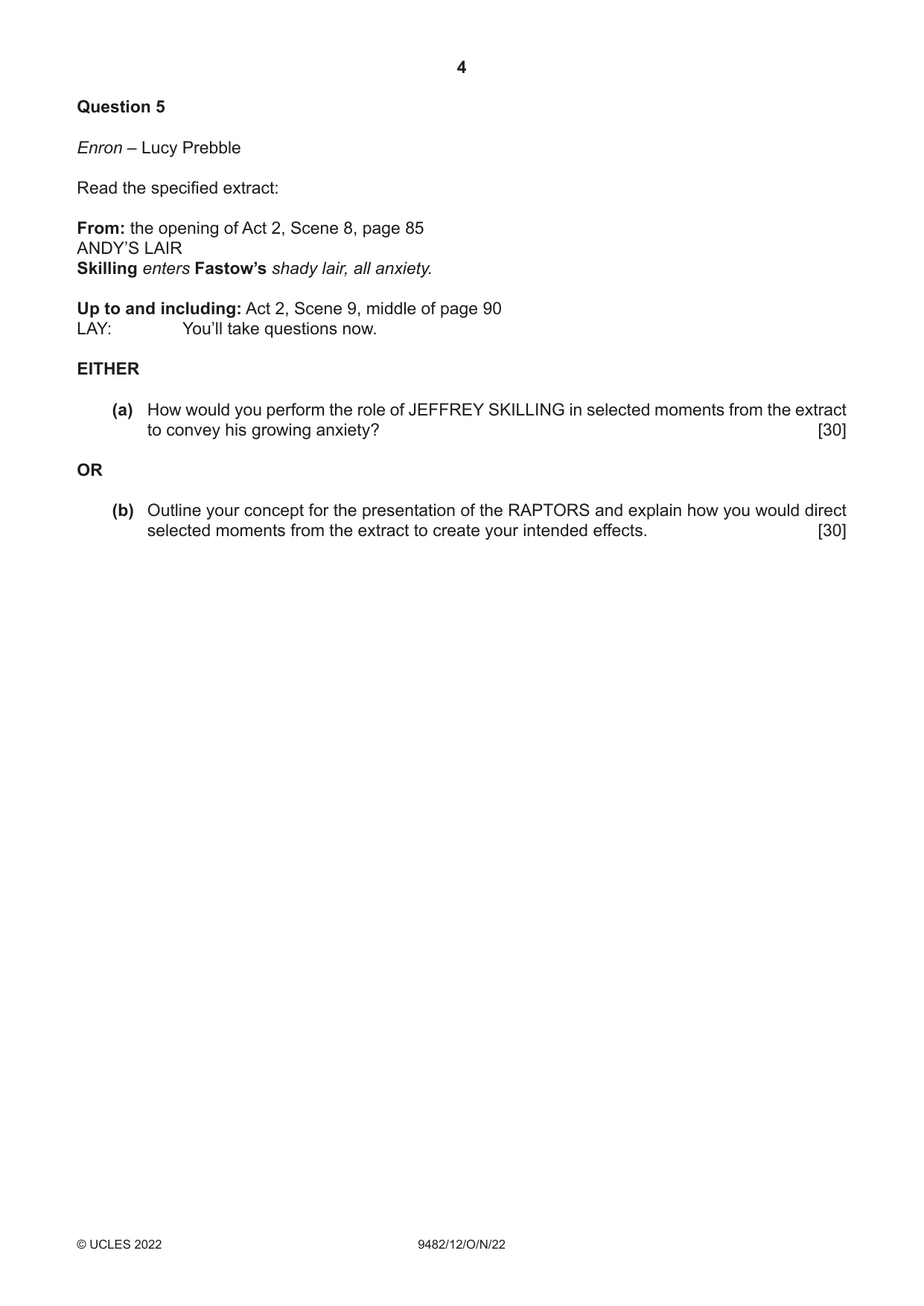 Cambridge A Level Drama 9482 2022 Oct/Nov Paper 1 · Variant 2 question paper, page 4 of 8