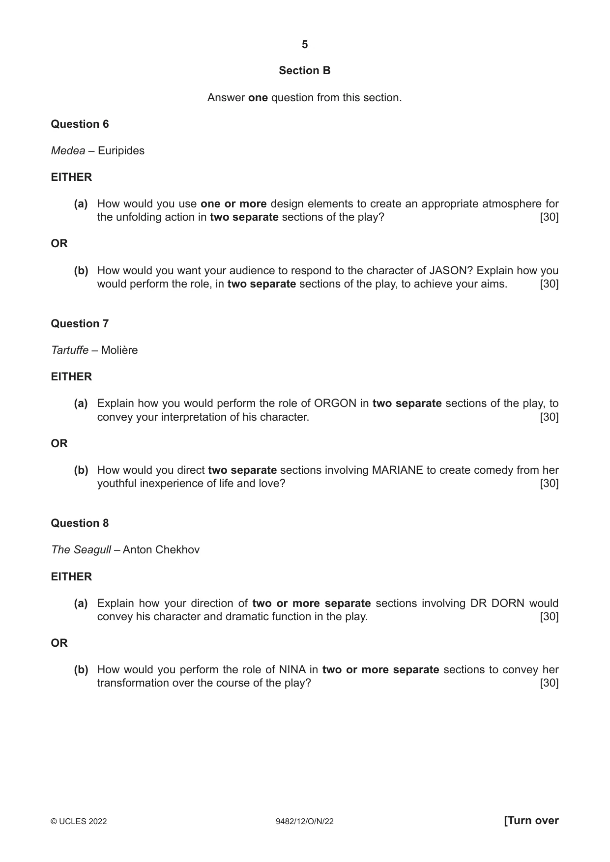 Cambridge A Level Drama 9482 2022 Oct/Nov Paper 1 · Variant 2 question paper, page 5 of 8