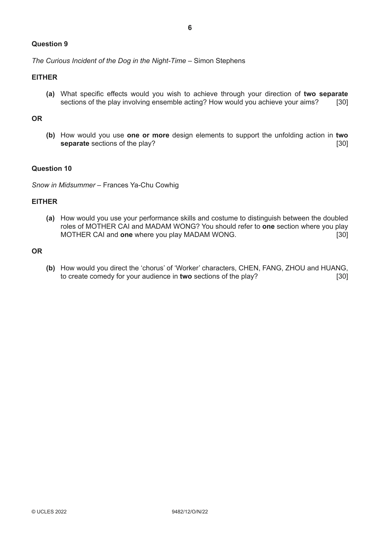 Cambridge A Level Drama 9482 2022 Oct/Nov Paper 1 · Variant 2 question paper, page 6 of 8