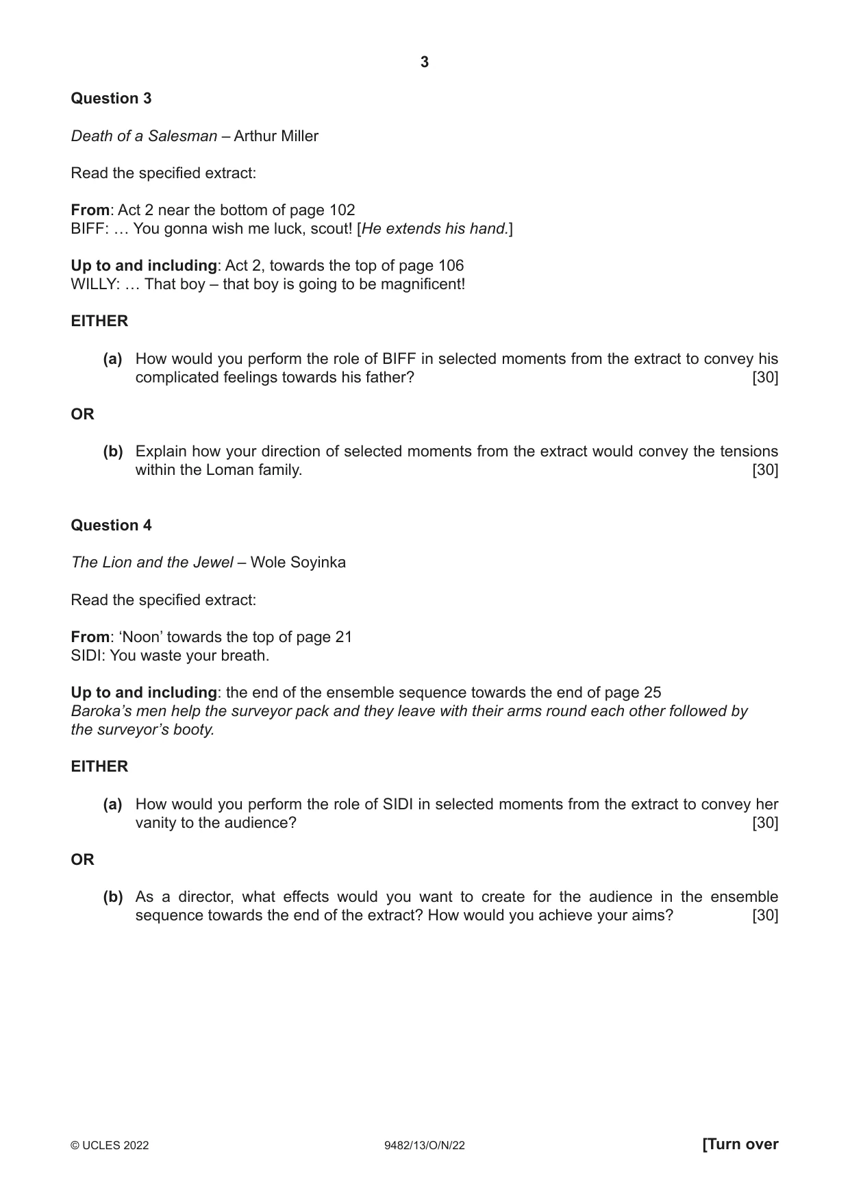 Cambridge A Level Drama 9482 2022 Oct/Nov Paper 1 · Variant 3 question paper, page 3 of 8