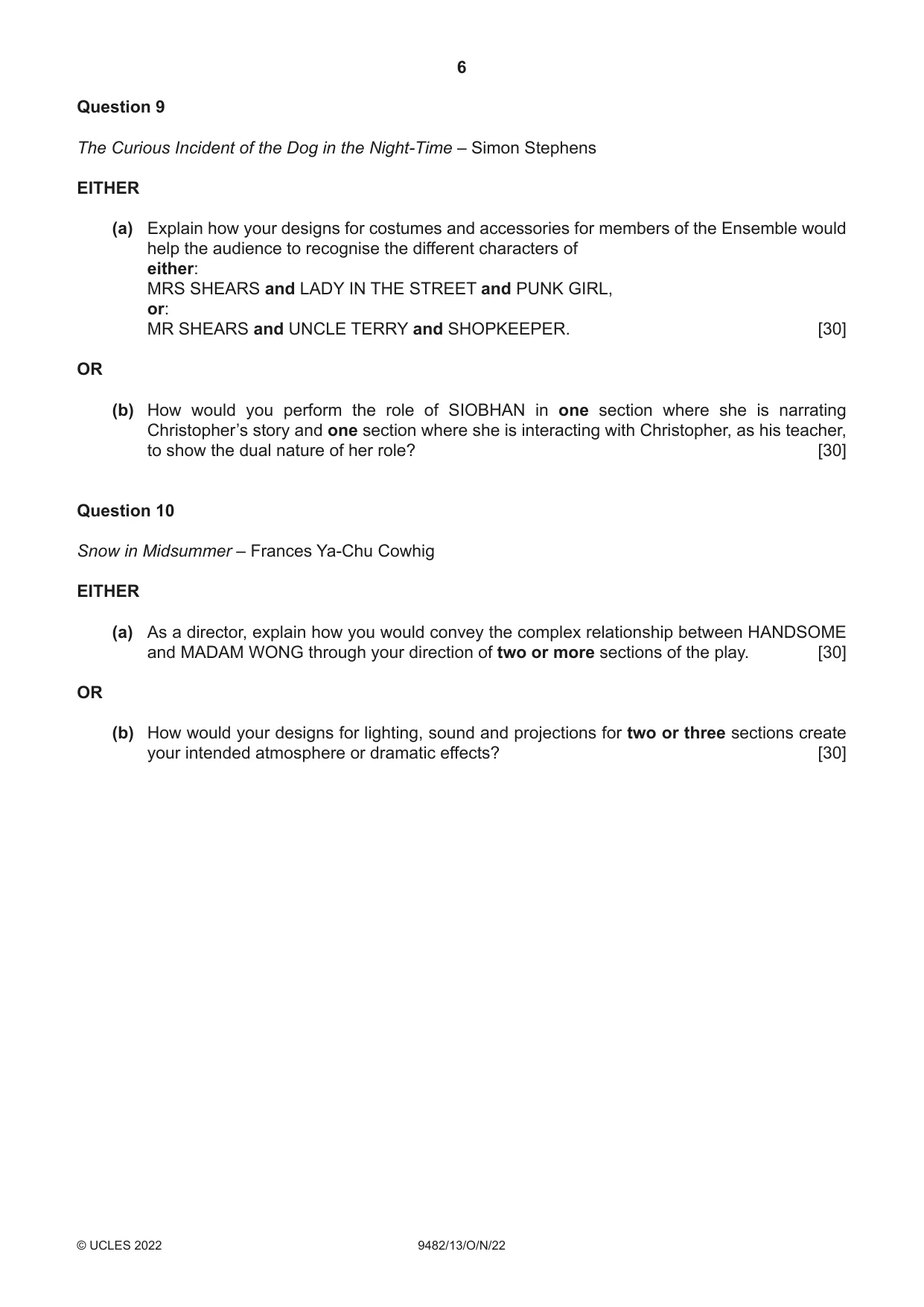 Cambridge A Level Drama 9482 2022 Oct/Nov Paper 1 · Variant 3 question paper, page 6 of 8