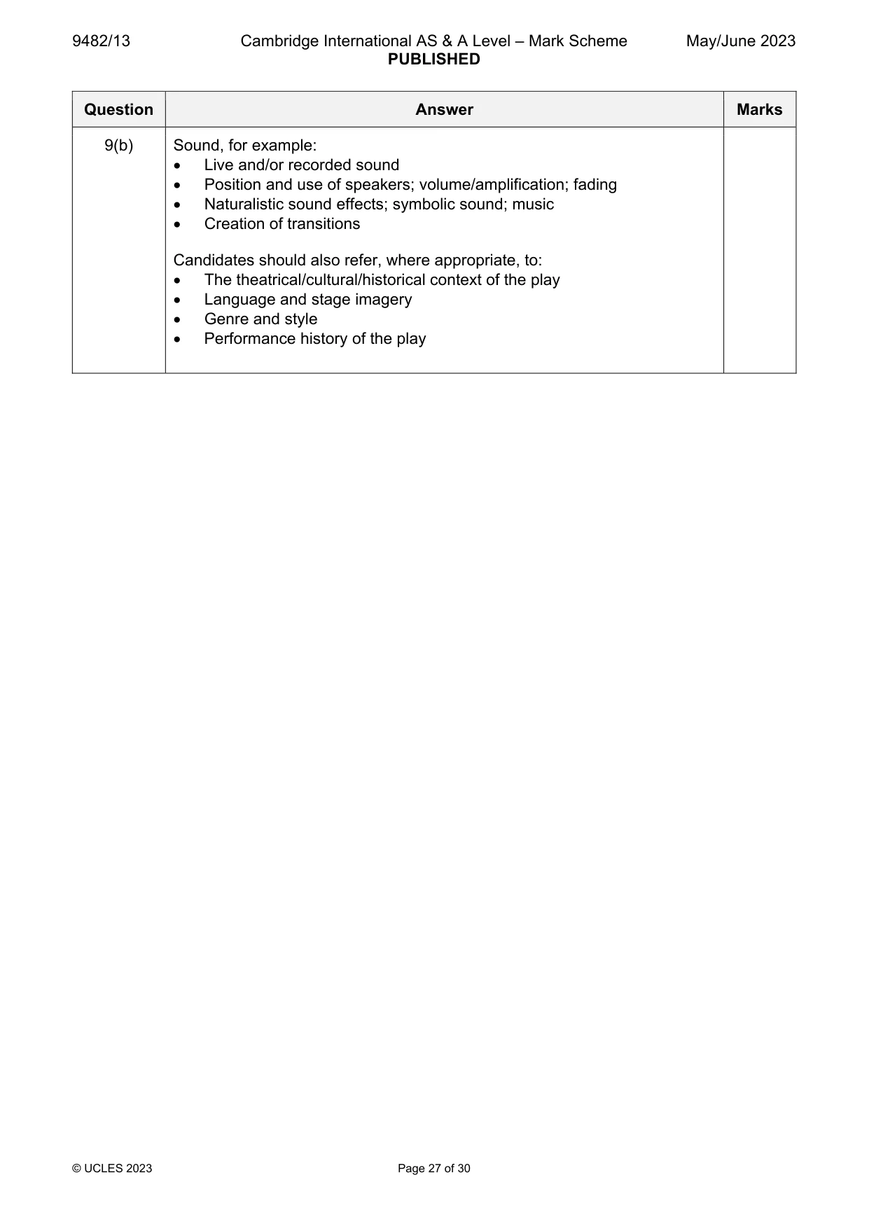 Mark scheme, page 27 of 30