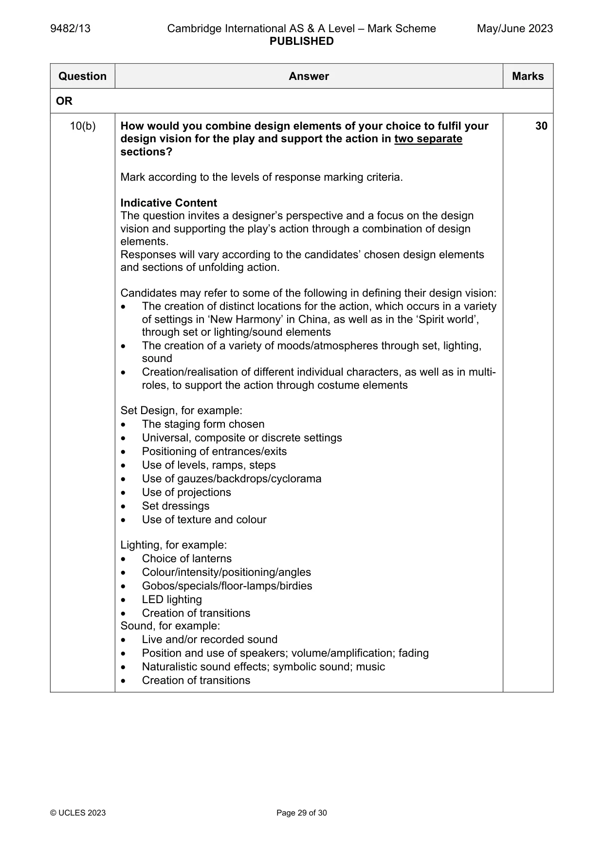 Mark scheme, page 29 of 30