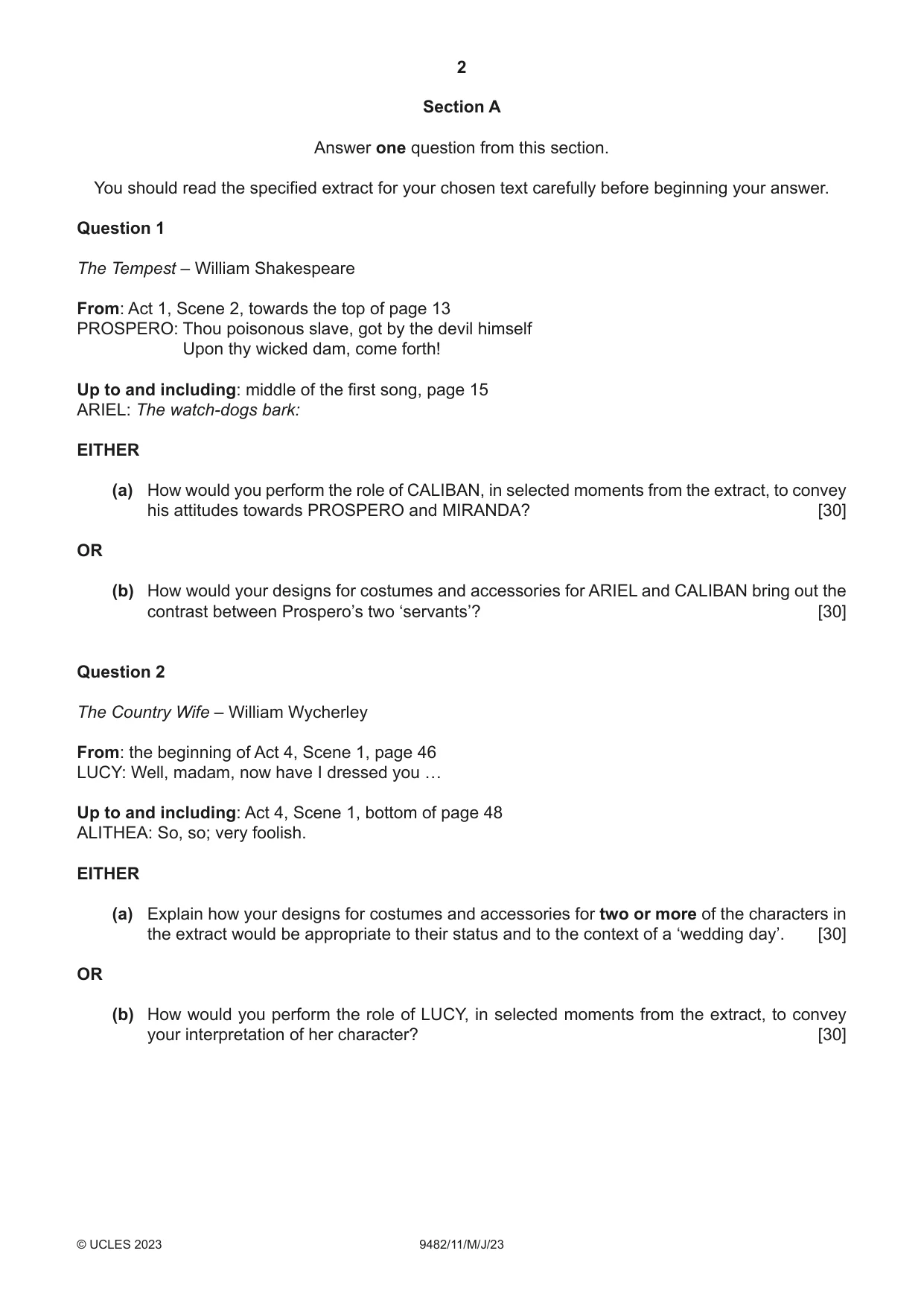 Cambridge A Level Drama 9482 2023 May/June Paper 1 · Variant 1 question paper, page 2 of 8
