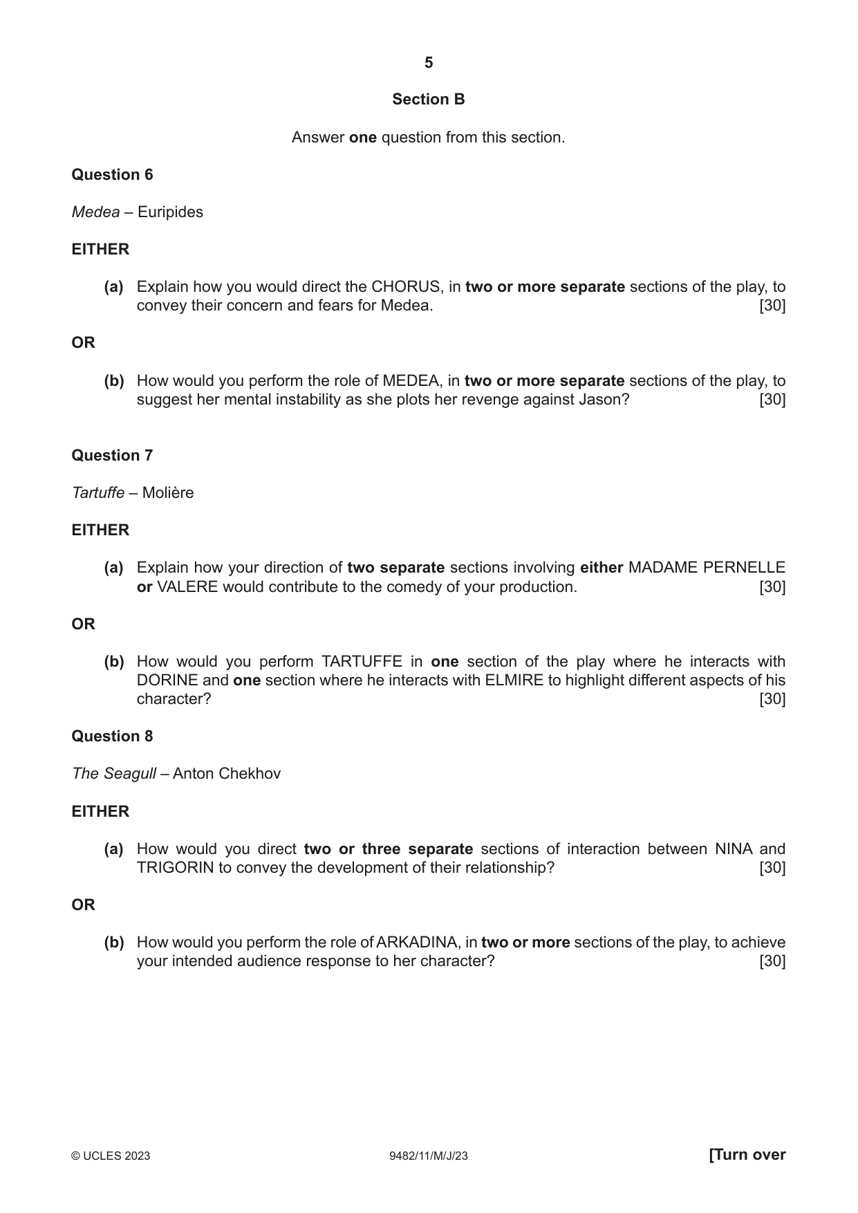Cambridge A Level Drama 9482 2023 May/June Paper 1 · Variant 1 question paper, page 5 of 8