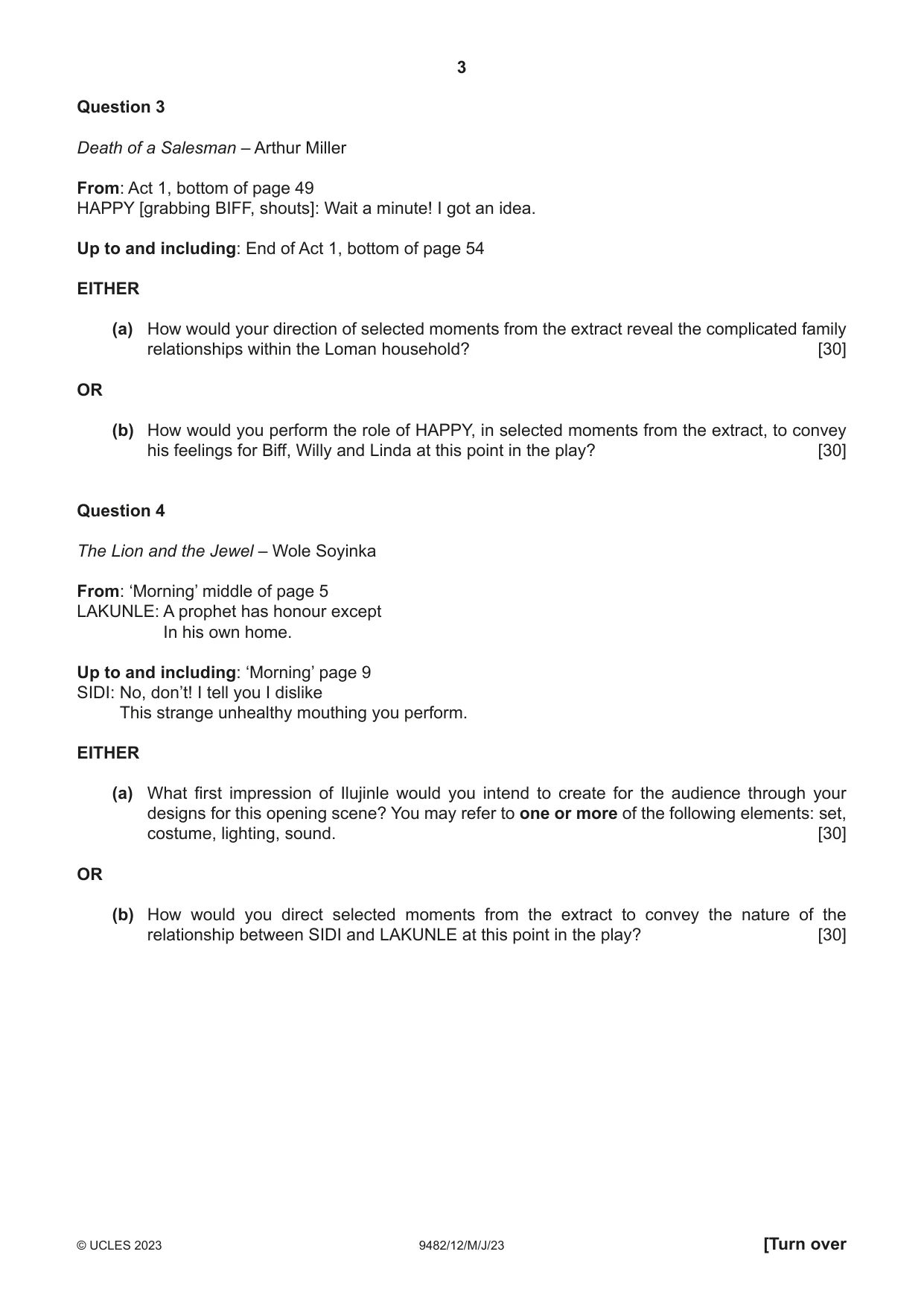 Cambridge A Level Drama 9482 2023 May/June Paper 1 · Variant 2 question paper, page 3 of 8