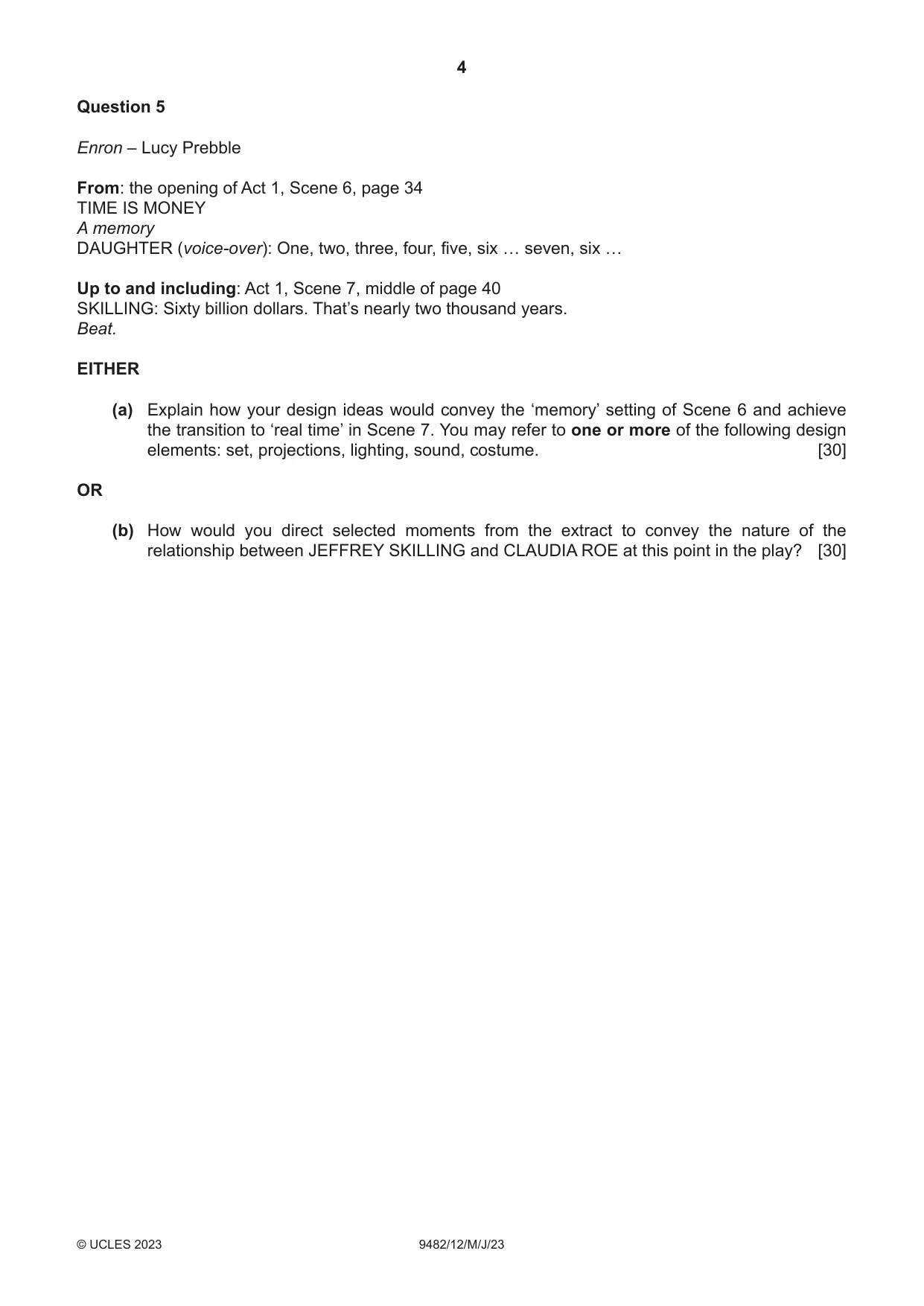 Cambridge A Level Drama 9482 2023 May/June Paper 1 · Variant 2 question paper, page 4 of 8