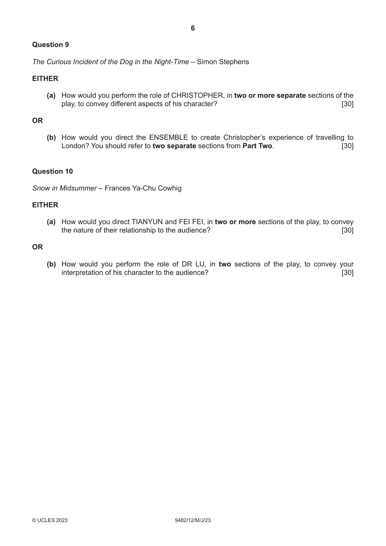 Cambridge A Level Drama 9482 2023 May/June Paper 1 · Variant 2 question paper, page 6 of 8