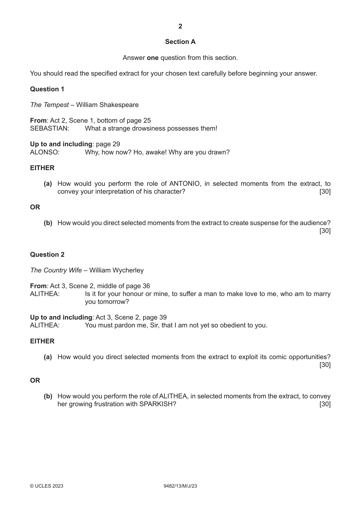 Cambridge A Level Drama 9482 2023 May/June Paper 1 · Variant 3 question paper, page 2 of 8