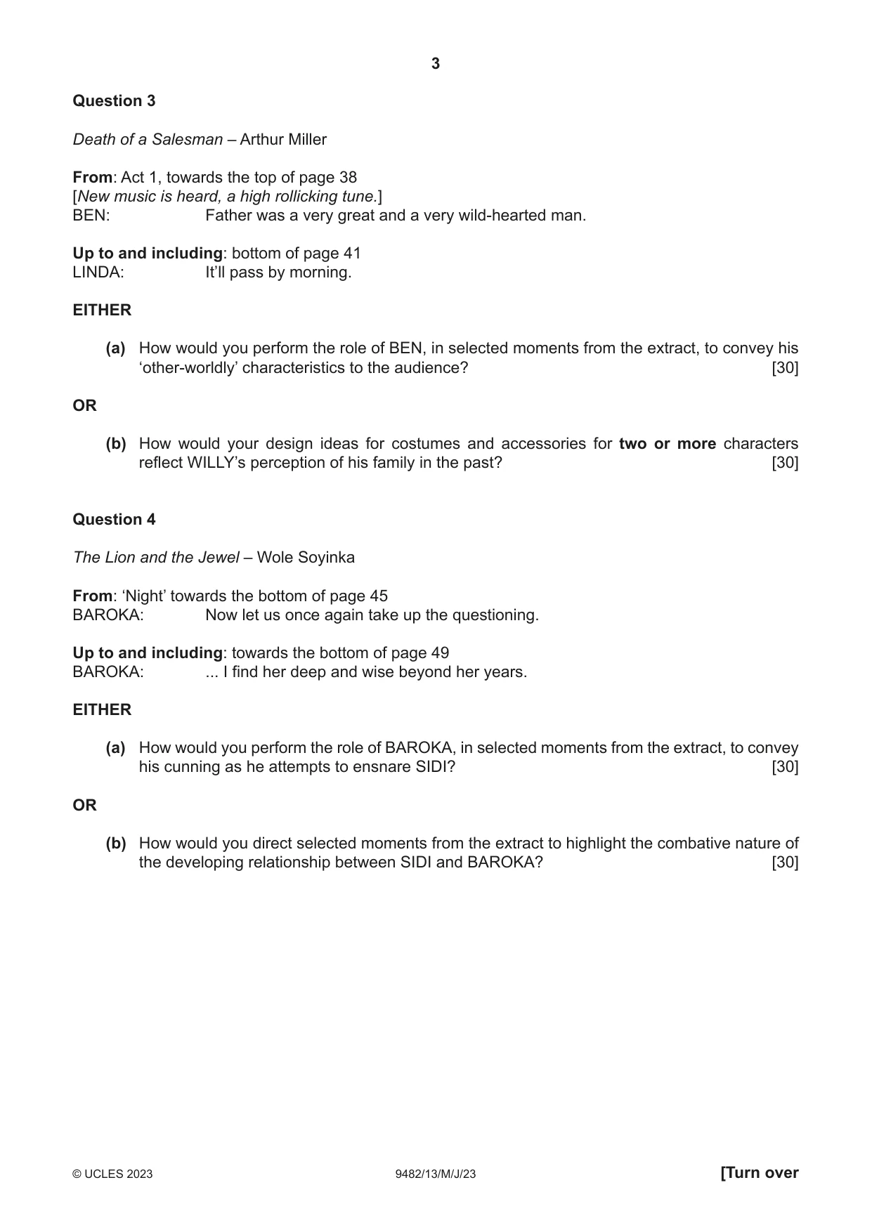 Cambridge A Level Drama 9482 2023 May/June Paper 1 · Variant 3 question paper, page 3 of 8