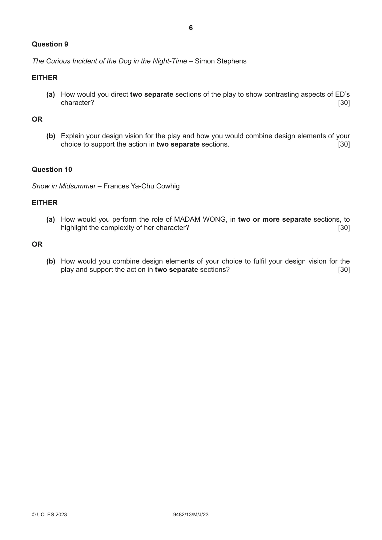 Cambridge A Level Drama 9482 2023 May/June Paper 1 · Variant 3 question paper, page 6 of 8