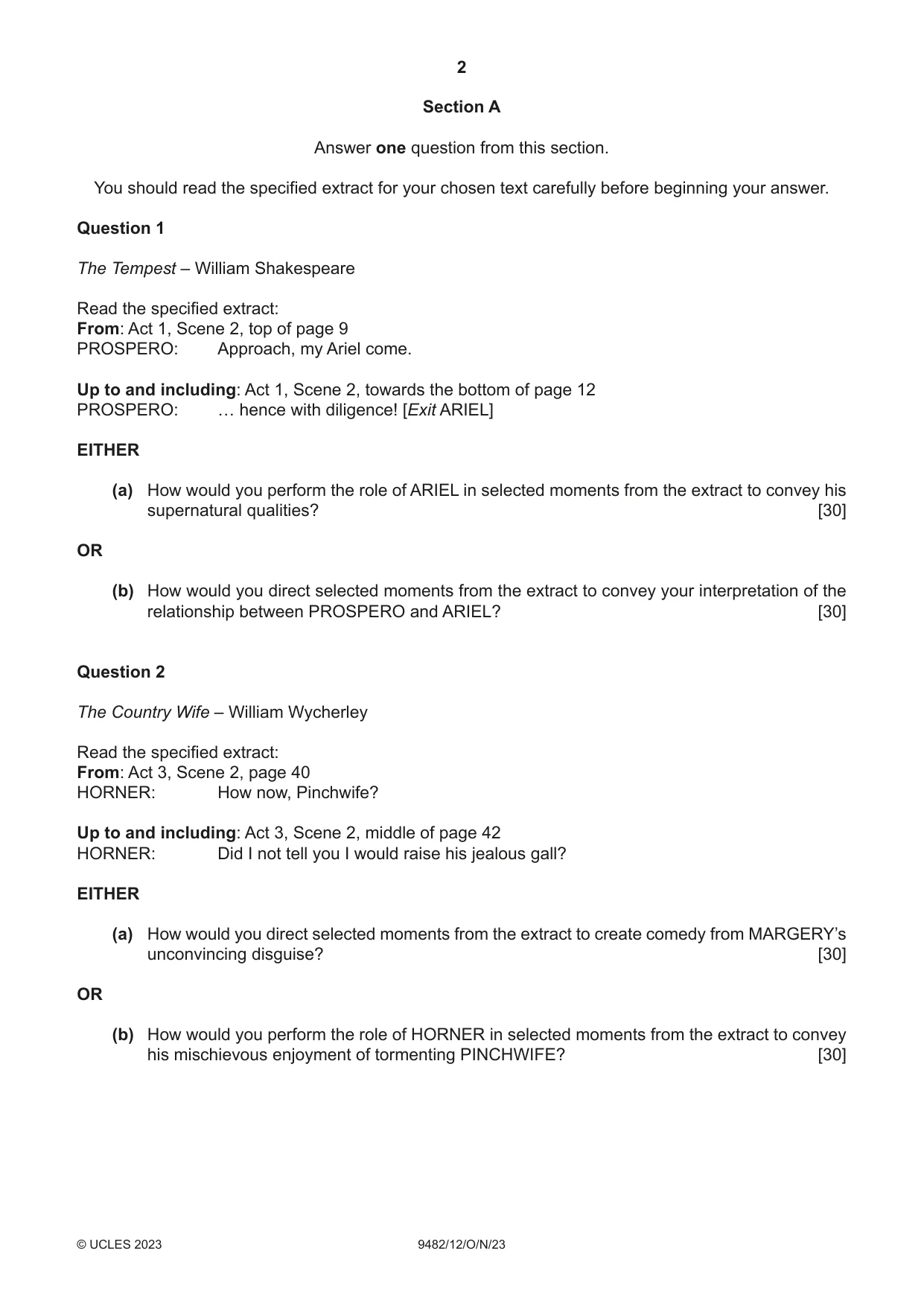 Cambridge A Level Drama 9482 2023 Oct/Nov Paper 1 · Variant 2 question paper, page 2 of 8