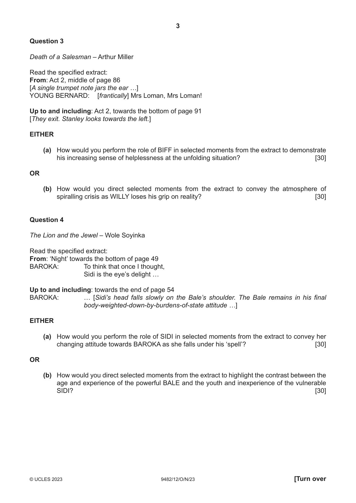 Cambridge A Level Drama 9482 2023 Oct/Nov Paper 1 · Variant 2 question paper, page 3 of 8