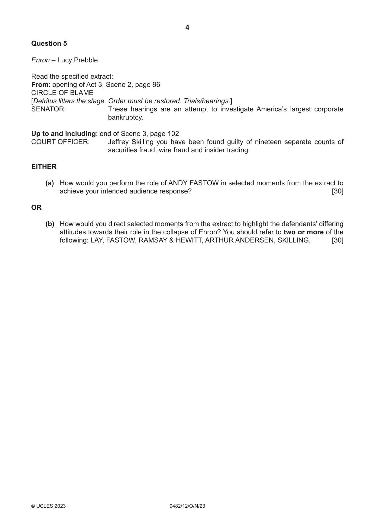 Cambridge A Level Drama 9482 2023 Oct/Nov Paper 1 · Variant 2 question paper, page 4 of 8