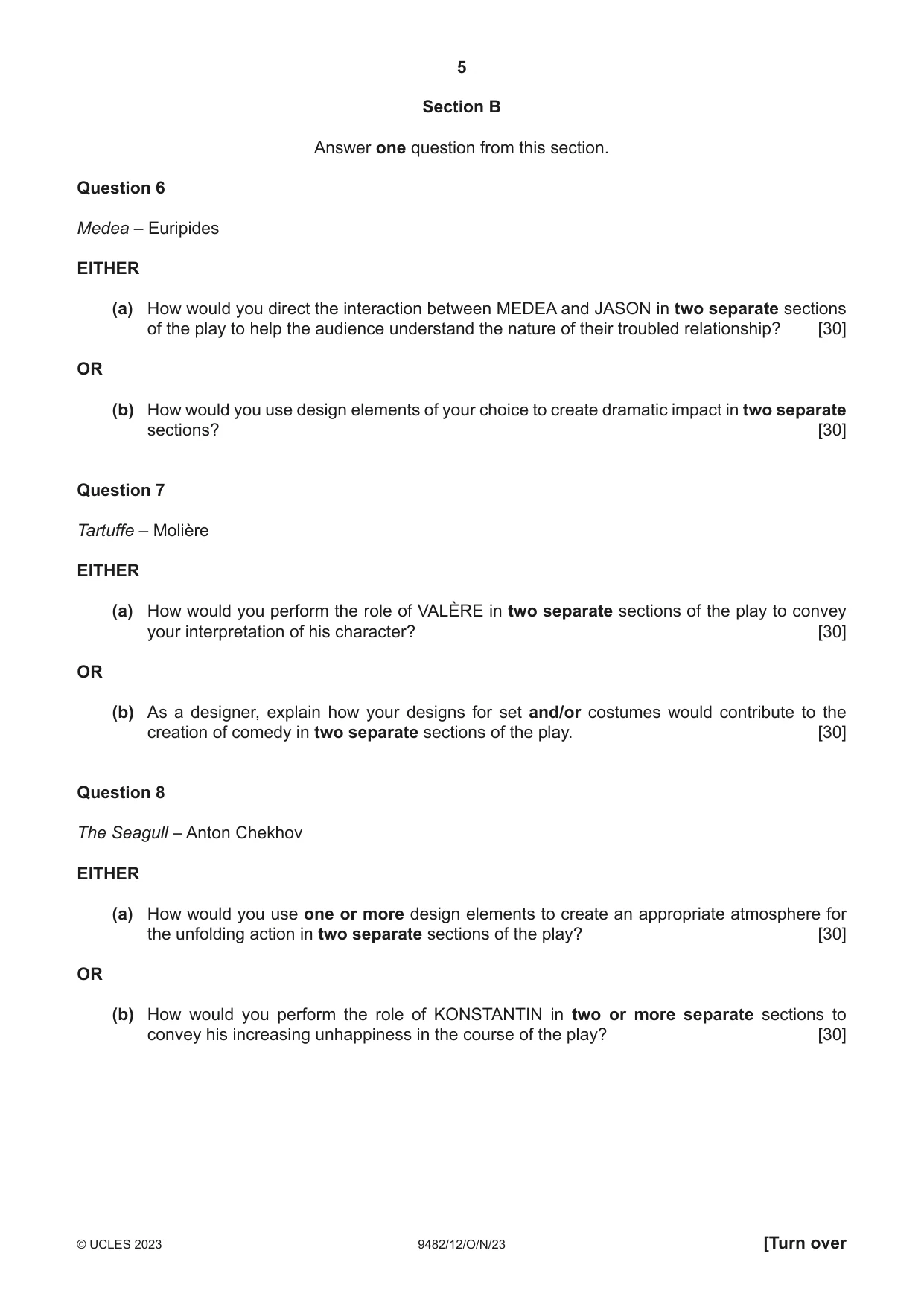 Cambridge A Level Drama 9482 2023 Oct/Nov Paper 1 · Variant 2 question paper, page 5 of 8