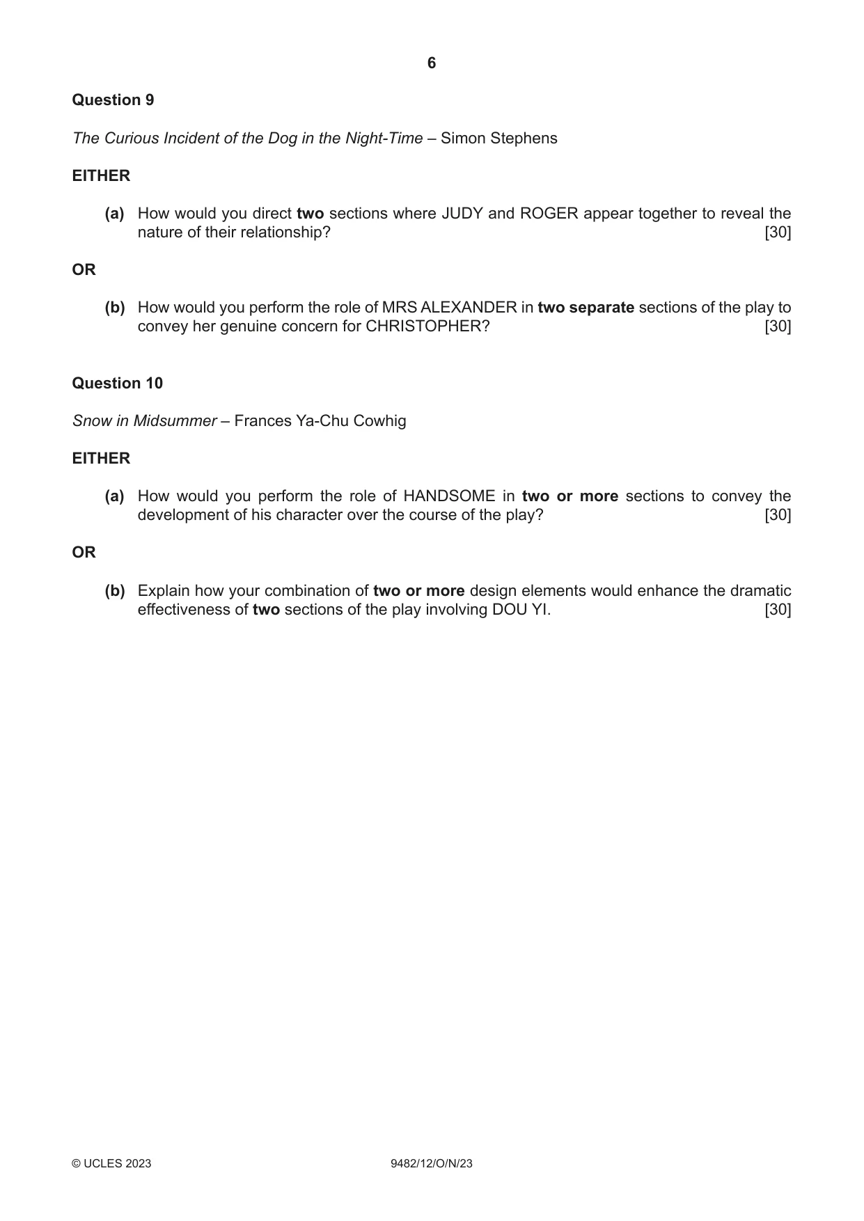 Cambridge A Level Drama 9482 2023 Oct/Nov Paper 1 · Variant 2 question paper, page 6 of 8