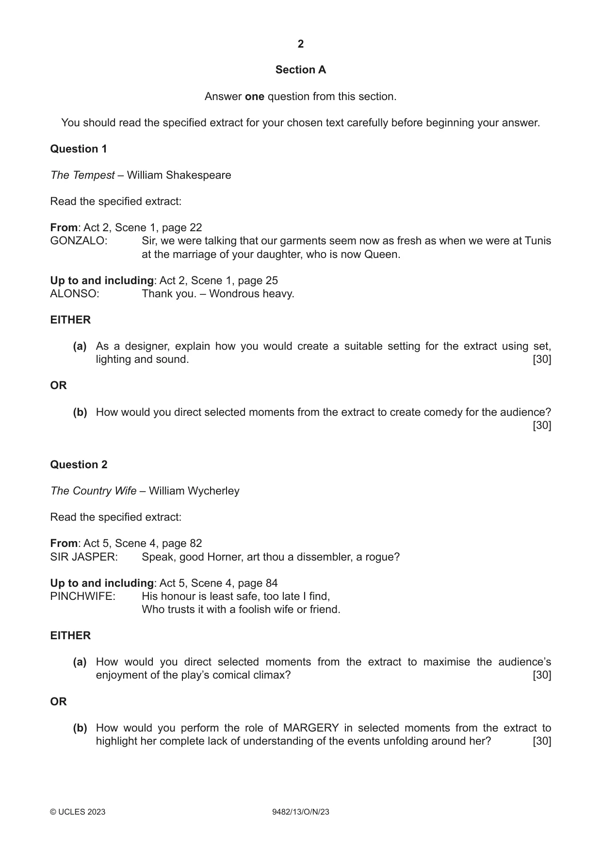 Cambridge A Level Drama 9482 2023 Oct/Nov Paper 1 · Variant 3 question paper, page 2 of 8