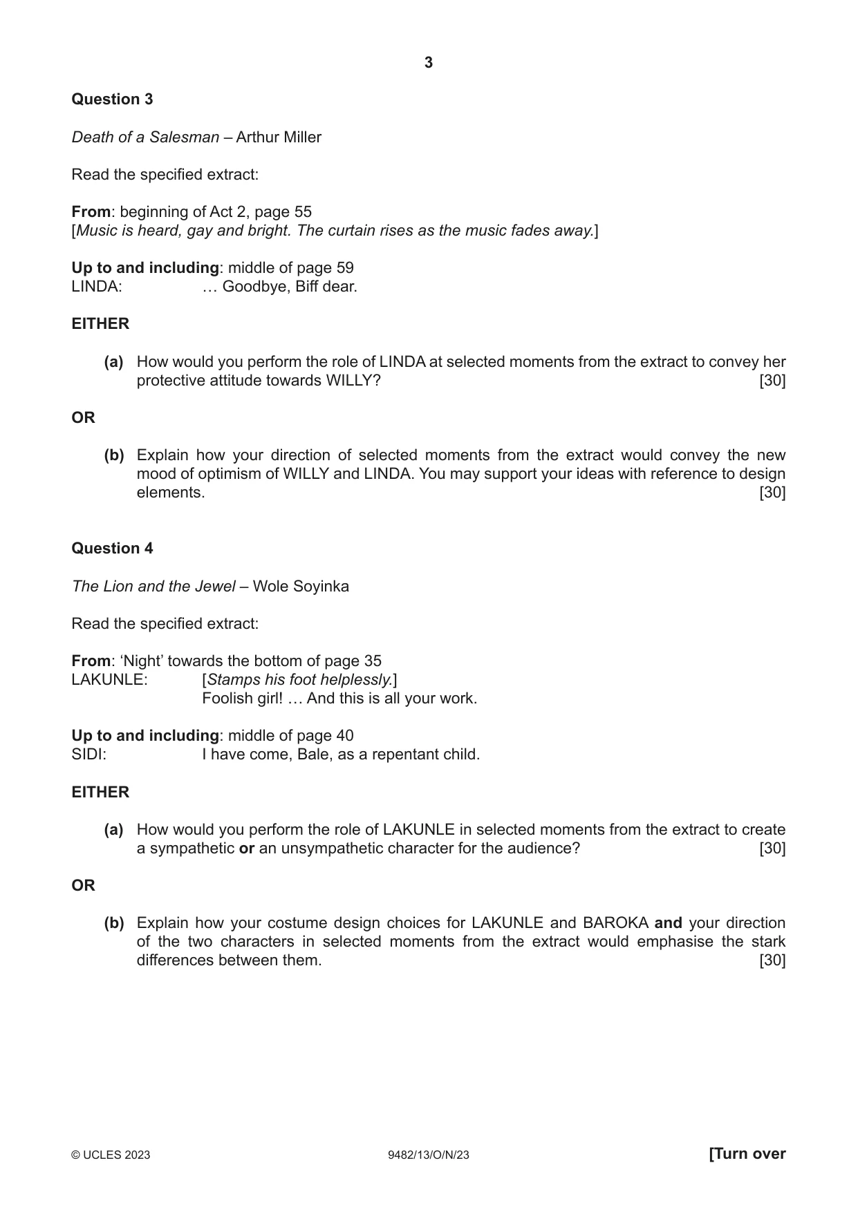 Cambridge A Level Drama 9482 2023 Oct/Nov Paper 1 · Variant 3 question paper, page 3 of 8