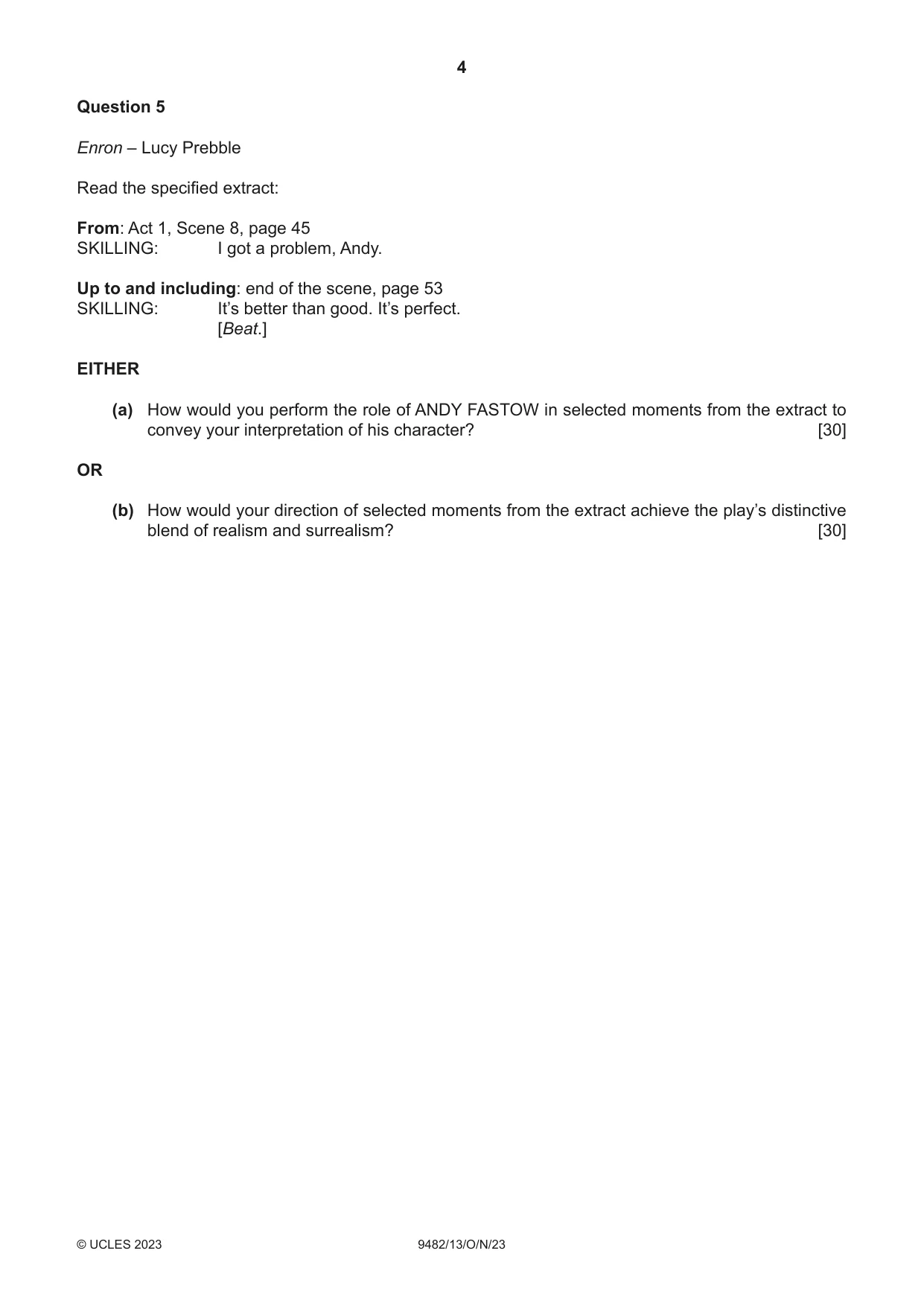 Cambridge A Level Drama 9482 2023 Oct/Nov Paper 1 · Variant 3 question paper, page 4 of 8