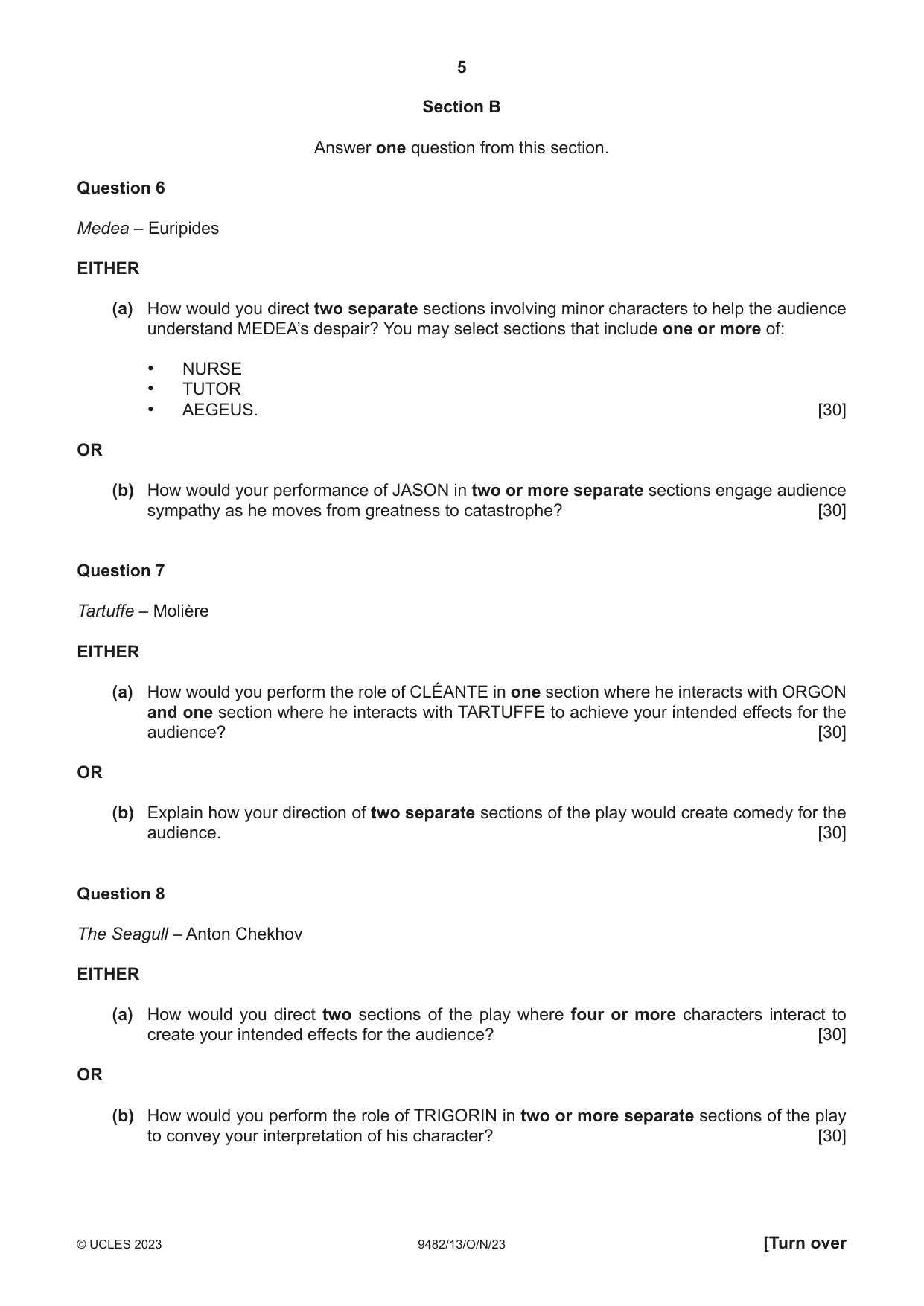 Cambridge A Level Drama 9482 2023 Oct/Nov Paper 1 · Variant 3 question paper, page 5 of 8