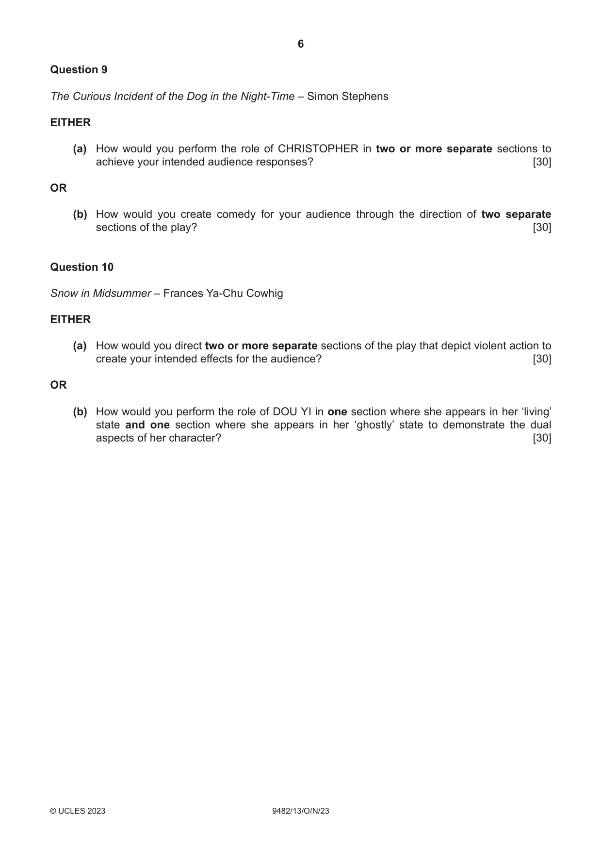 Cambridge A Level Drama 9482 2023 Oct/Nov Paper 1 · Variant 3 question paper, page 6 of 8