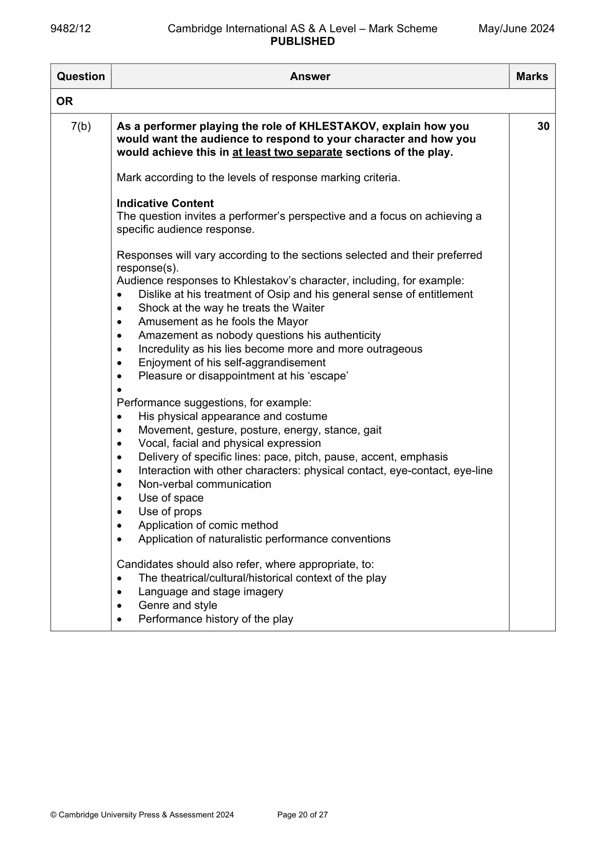 Mark scheme, page 20 of 27