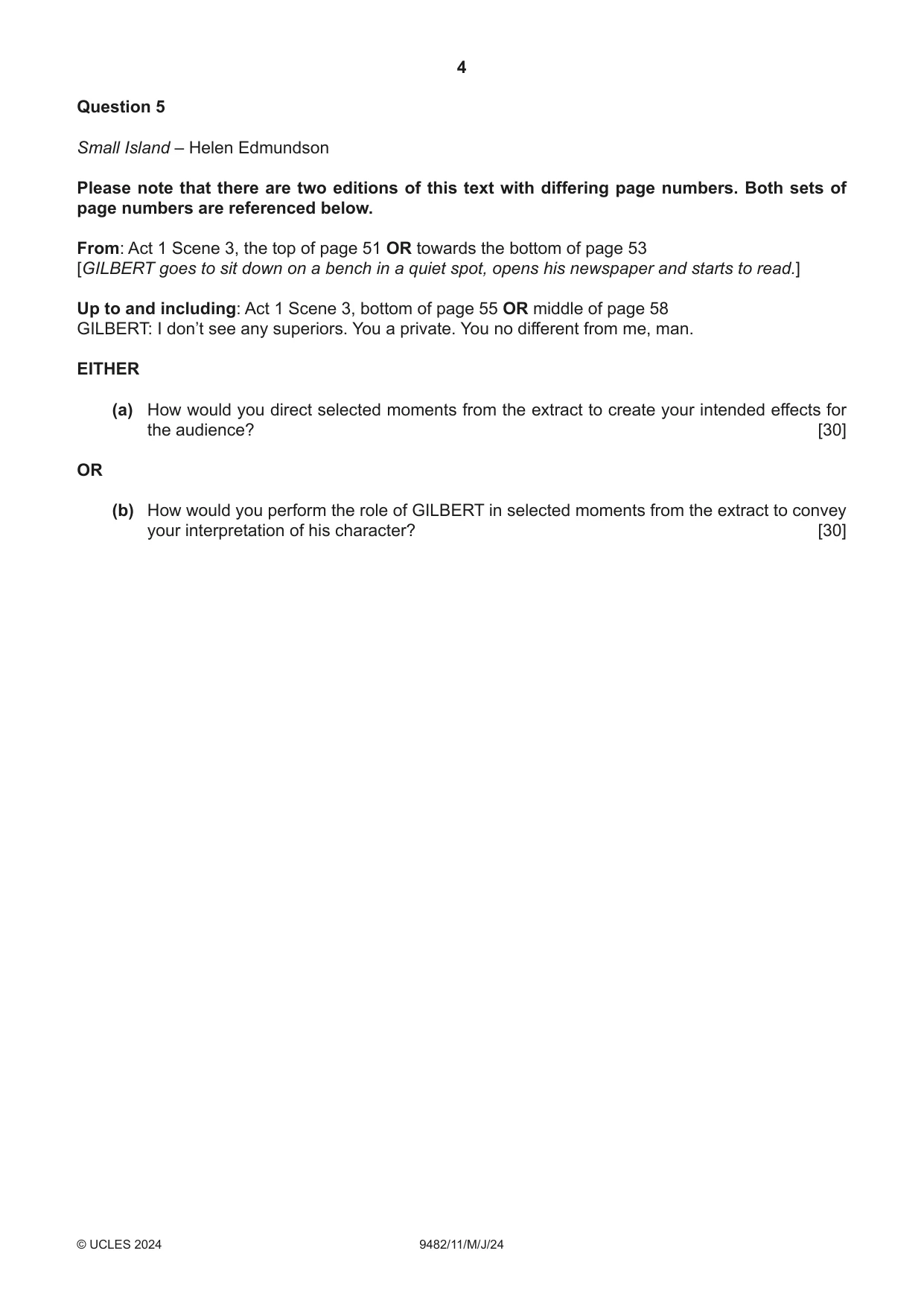 Cambridge A Level Drama 9482 2024 May/June Paper 1 · Variant 1 question paper, page 4 of 8