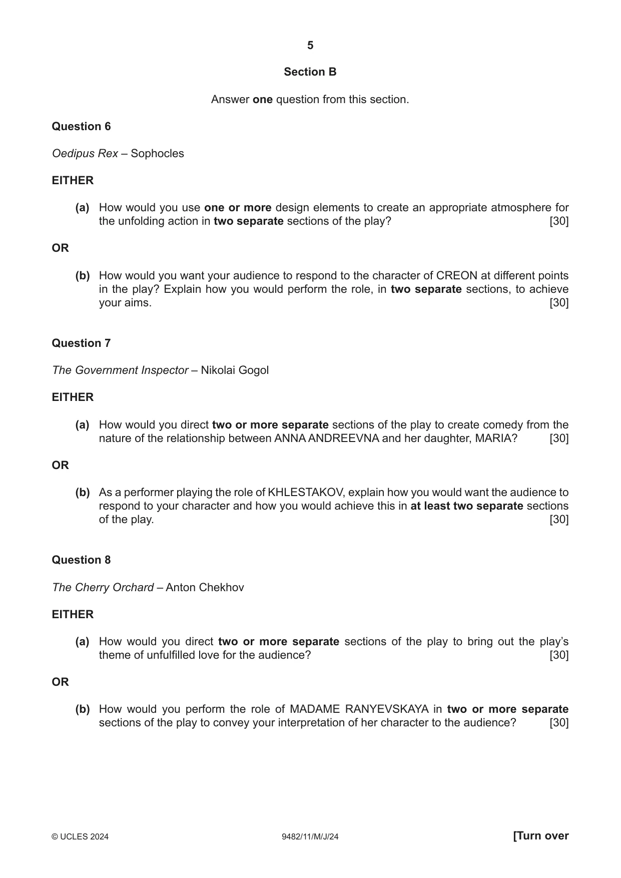 Cambridge A Level Drama 9482 2024 May/June Paper 1 · Variant 1 question paper, page 5 of 8