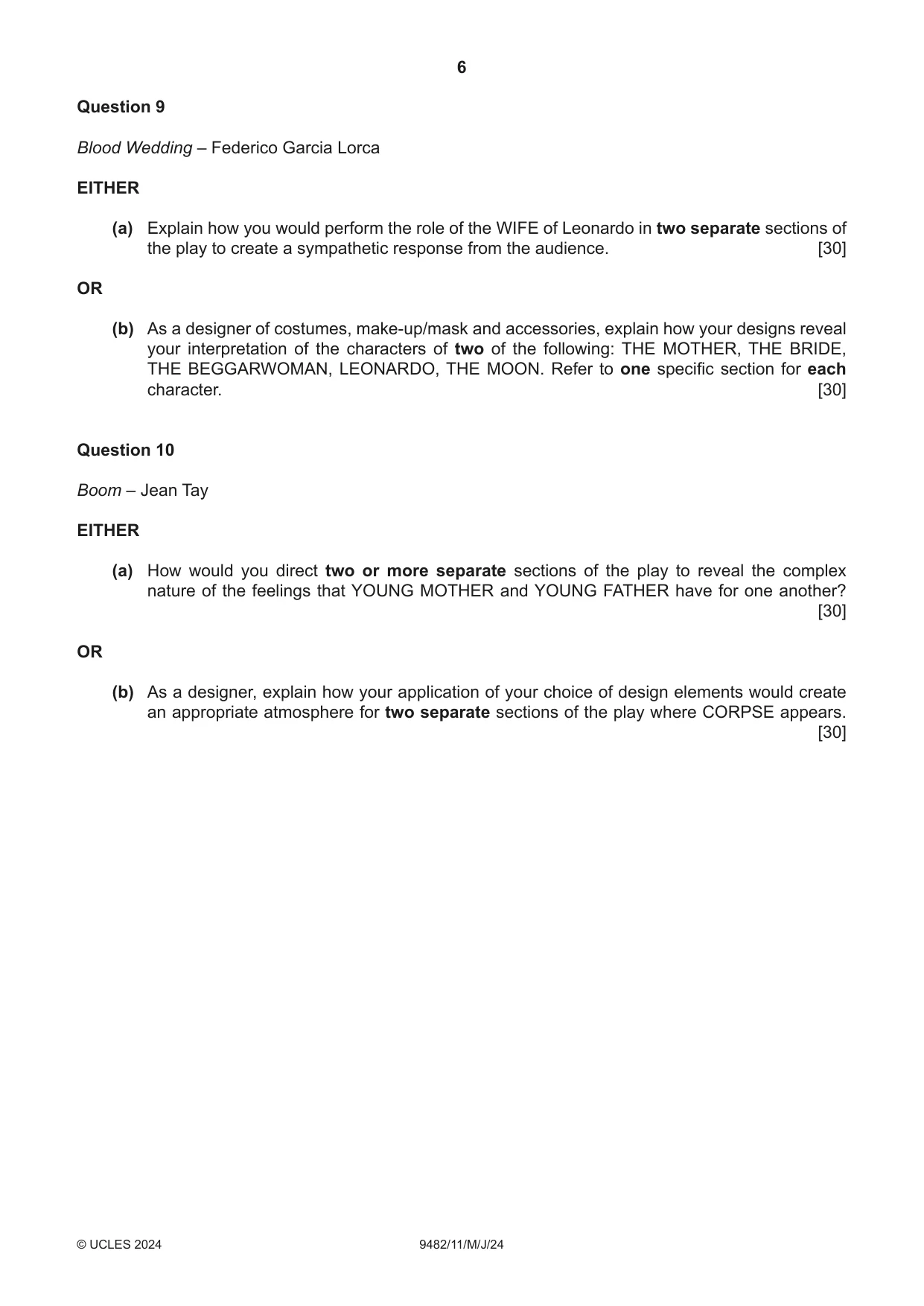 Cambridge A Level Drama 9482 2024 May/June Paper 1 · Variant 1 question paper, page 6 of 8