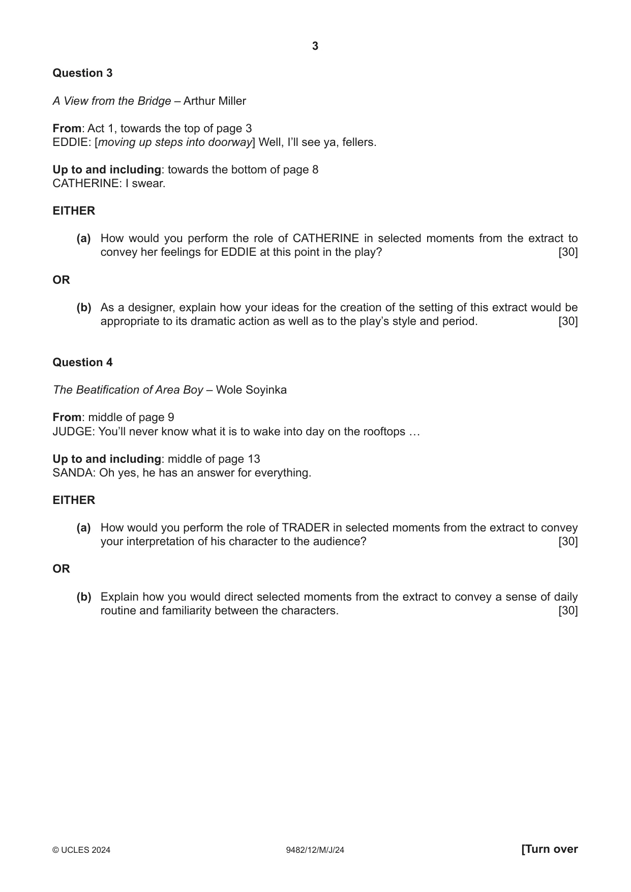 Cambridge A Level Drama 9482 2024 May/June Paper 1 · Variant 2 question paper, page 3 of 8