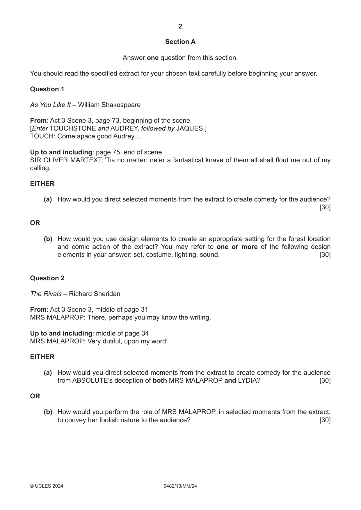 Cambridge A Level Drama 9482 2024 May/June Paper 1 · Variant 3 question paper, page 2 of 8